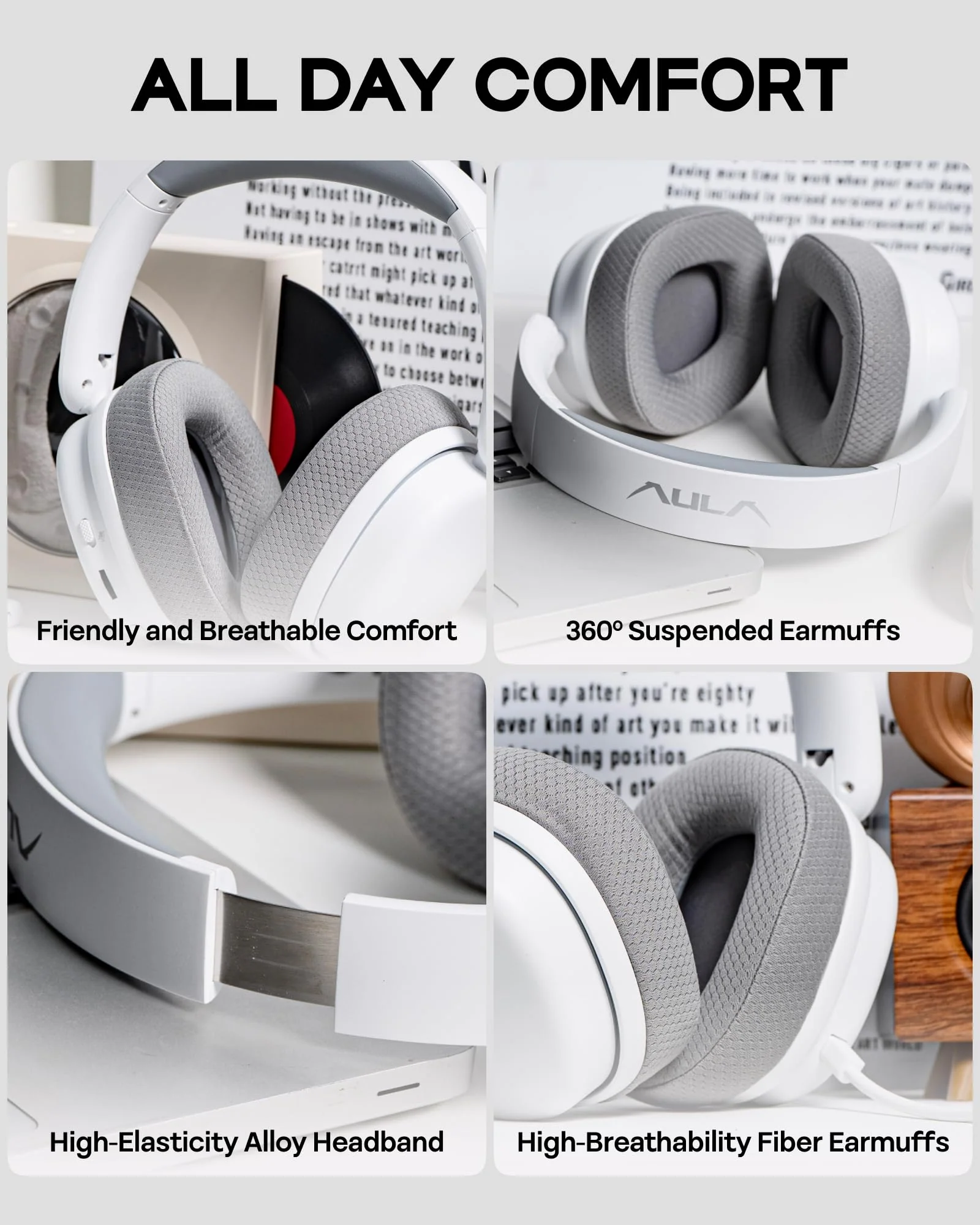 EPOMAKER X Aula G7 Pro Wireless Gaming Headset, Dual Mode BT5.3 & 2.4GHz, 7.1 Surround Sound, 80+ Hour Battery, RGB Light, with Noise Canceling Mic for PS5, PS4, Switch, PC (White) White - Image 4