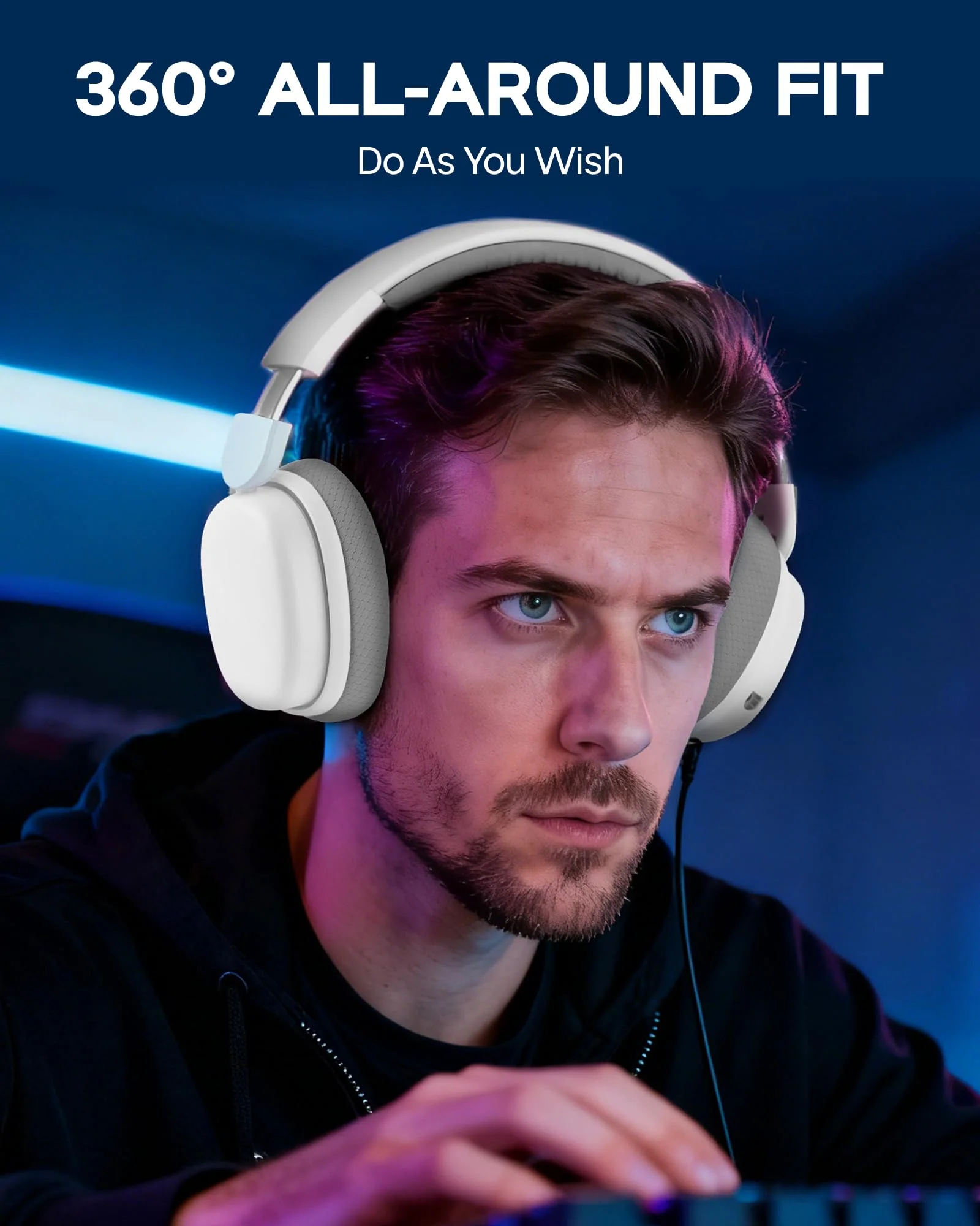 EPOMAKER X Aula G7 Pro Wireless Gaming Headset, Dual Mode BT5.3 & 2.4GHz, 7.1 Surround Sound, 80+ Hour Battery, RGB Light, with Noise Canceling Mic for PS5, PS4, Switch, PC (White) White - Image 5