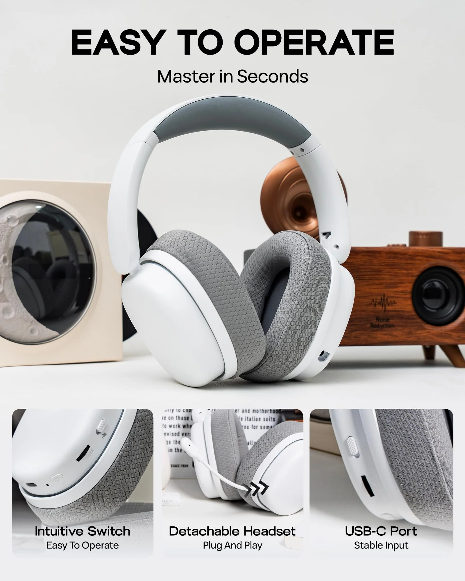 EPOMAKER X Aula G7 Pro Wireless Gaming Headset, Dual Mode BT5.3 & 2.4GHz, 7.1 Surround Sound, 80+ Hour Battery, RGB Light, with Noise Canceling Mic for PS5, PS4, Switch, PC (White) White - Image 7