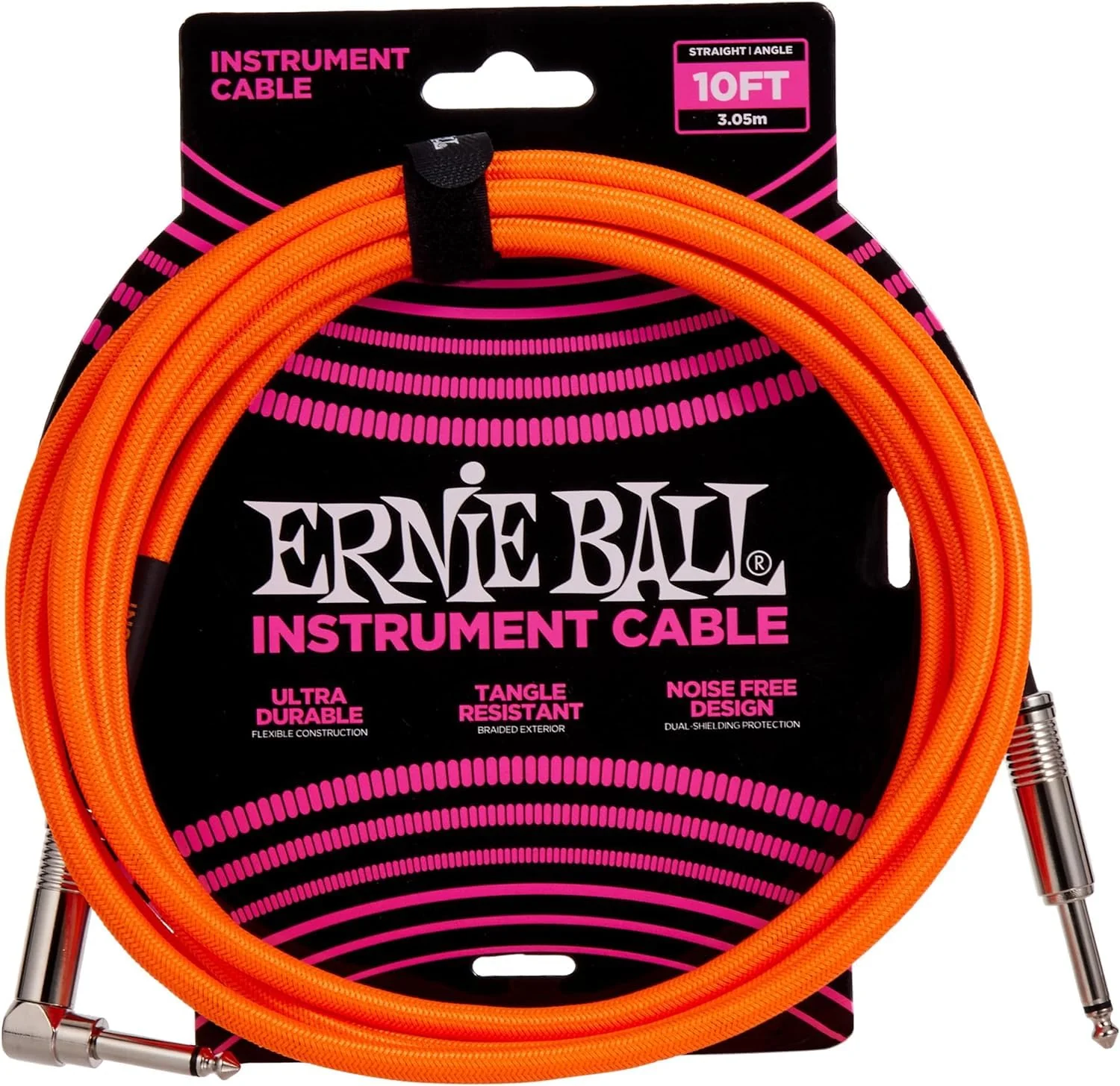 Ernie Ball Braided Instrument Cable Set Straight/Angle Length10ft in Neon Orange (P06079) - Pack of 2 - Image 2