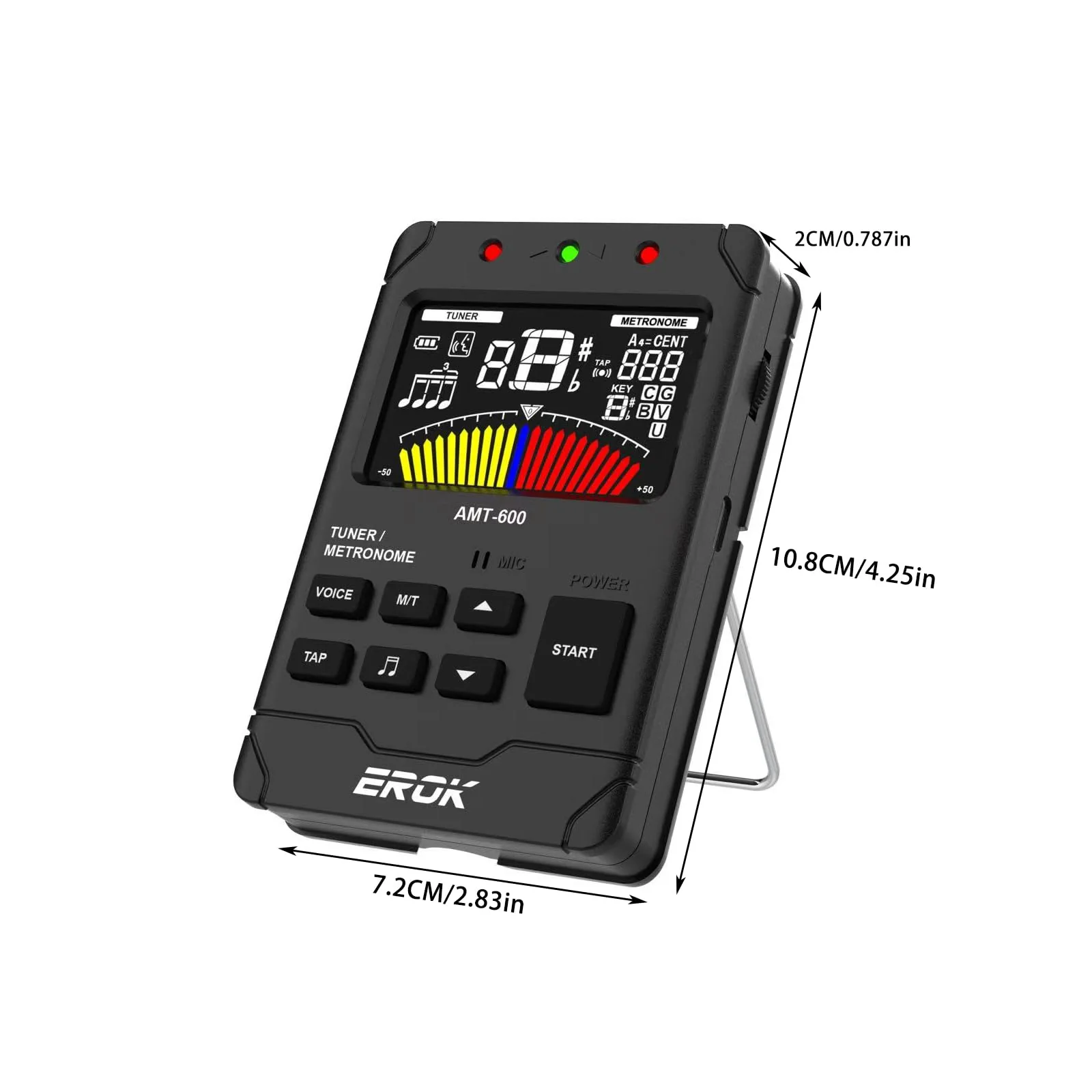 EROK Digital Metronome & Tuner - All-in-One Rechargeable Device with Stereo Headphone Output, Voice Counting, Ideal for Guitar, Bass, Violin & String Instruments(Black) Black - Image 7