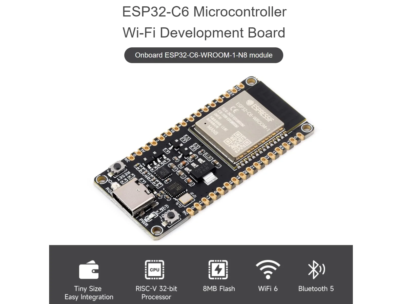 ESP32-C6 Microcontroller WiFi 6 Development Board ESP32-C6-WROOM-1-N8 Module with RISC-V 32-bit Sngle-core Processor, WiFi 6+Bluetooth 5+IEEE 802.15.4 Wireless Communication - Image 3
