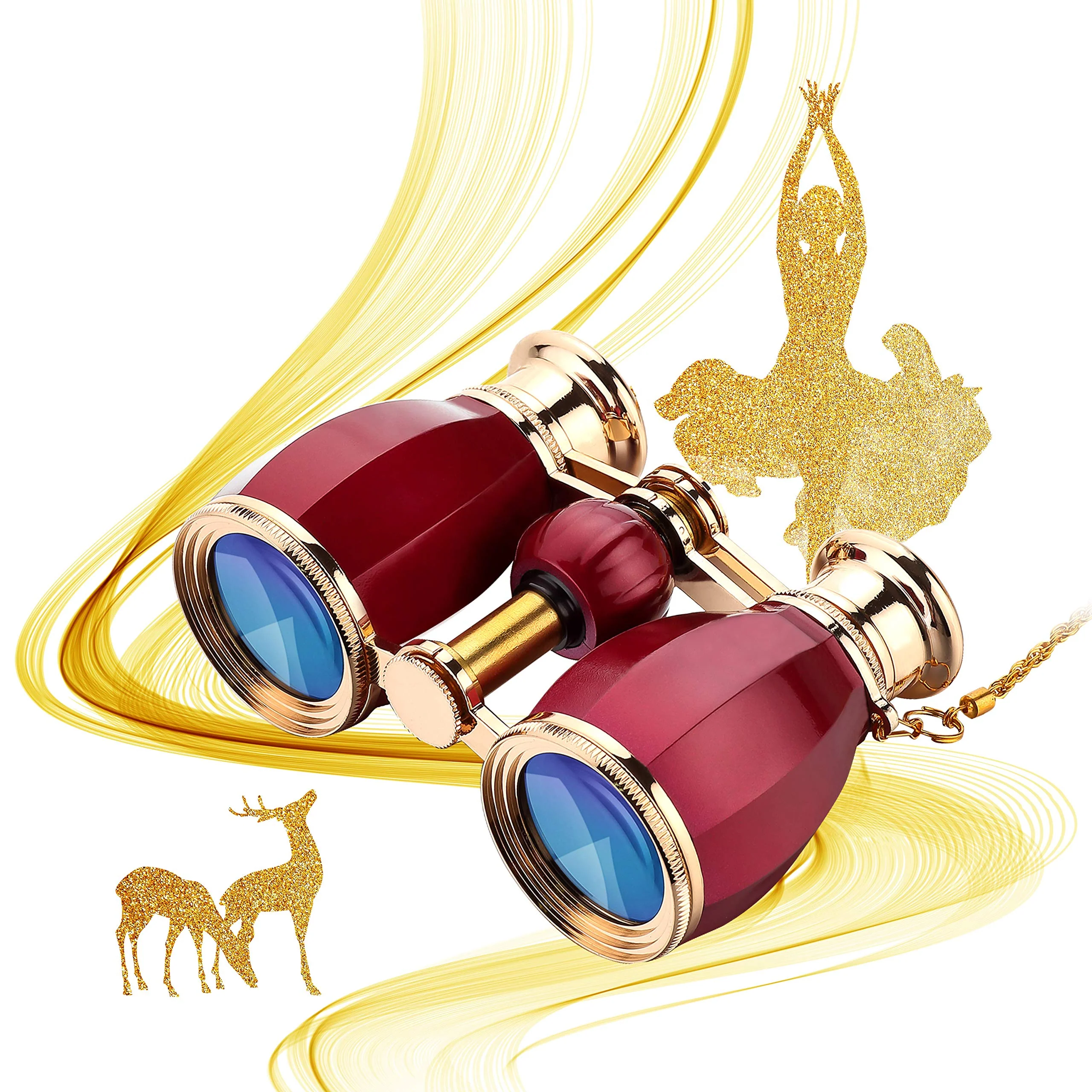 ESSLNB Opera Glasses Binoculars for Women Adults 4X30mm Theater Glasses Compact Binoculars for Theater and Concerts Antique Binoculars with Case Removable Chain