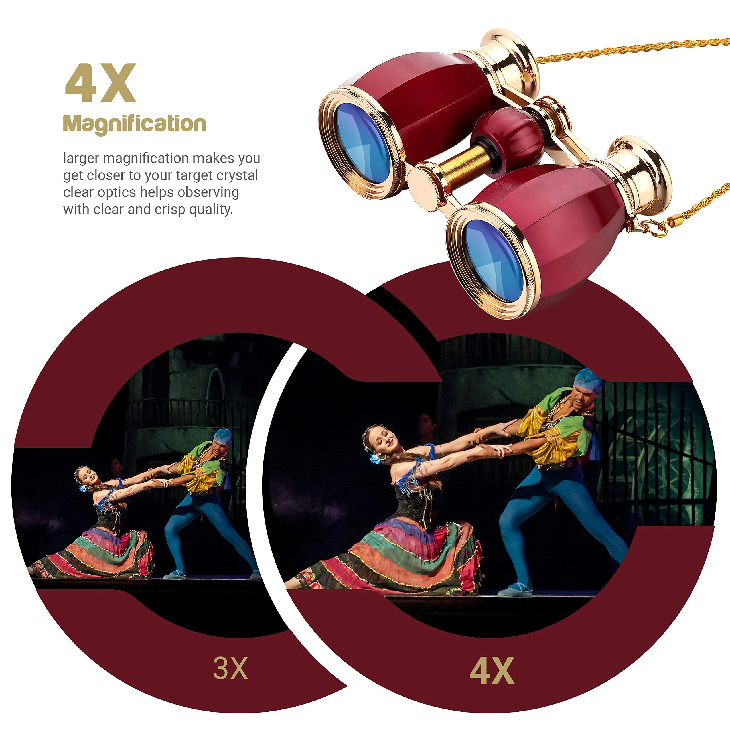 ESSLNB Opera Glasses Binoculars for Women Adults 4X30mm Theater Glasses Compact Binoculars for Theater and Concerts Antique Binoculars with Case Removable Chain - Image 3
