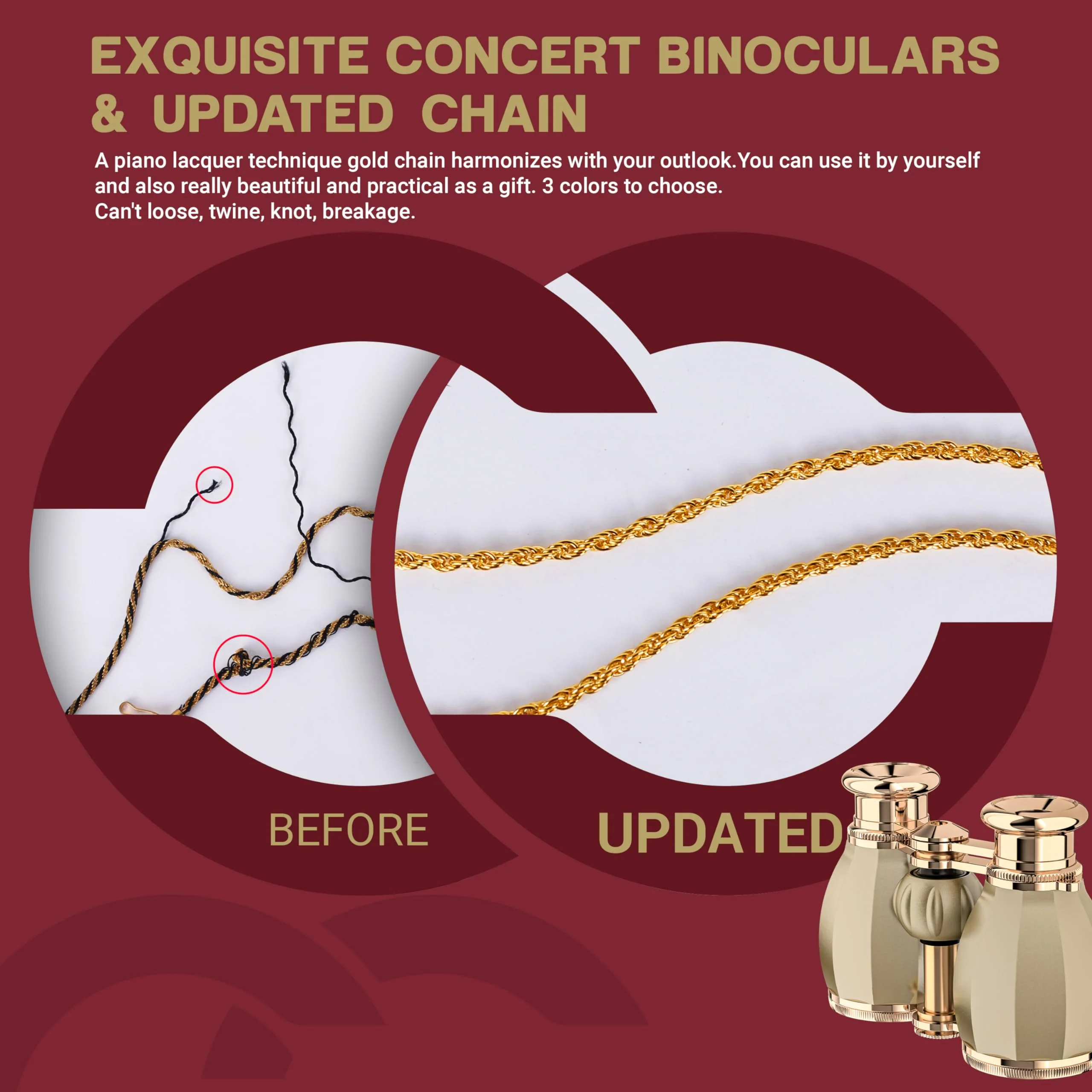 ESSLNB Opera Glasses Binoculars for Women Adults 4X30mm Theater Glasses Compact Binoculars for Theater and Concerts Antique Binoculars with Case Removable Chain (Gold) Gold - Image 5