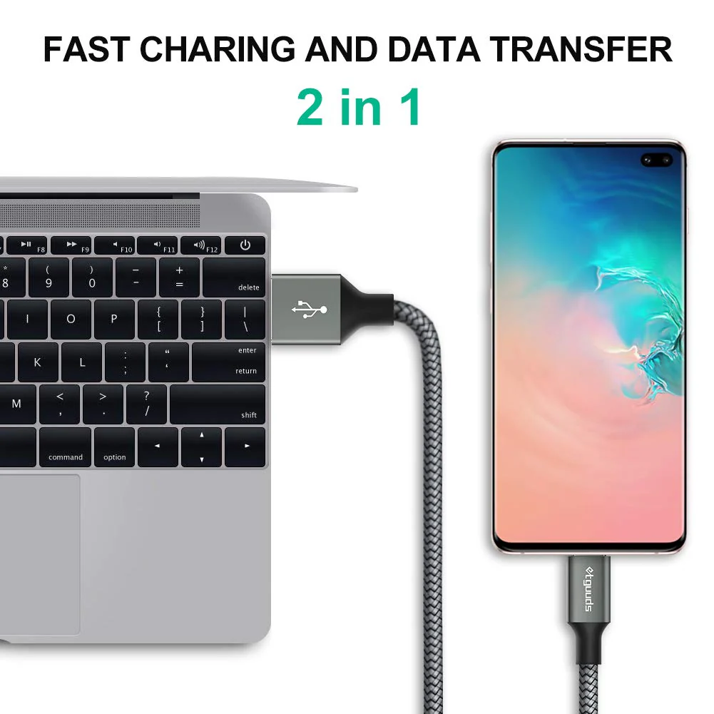 etguuds Long USB C Cable 10ft Fast Charging, 2-Pack Nylon Braided USB A to Type C Charger Cable Compatible with Samsung Galaxy Note 20/10/10+/9/8, S10 S10E, S20 S9 S8 Plus, A10e A20 A30 A40 A50 A70 Gray - Image 4