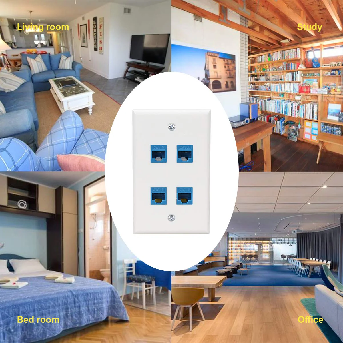 Ethernet Wall Plate 4 Port, Cat 6 Ethernet Wall Outlet Female-Female, Compatible with Cat7/6/6e/5/5e RJ45 Jack Keystone Inline Coupler Wallplate Devices - Ethernet Plug In Wall Outlet - Blue Cat6-4port - Image 7