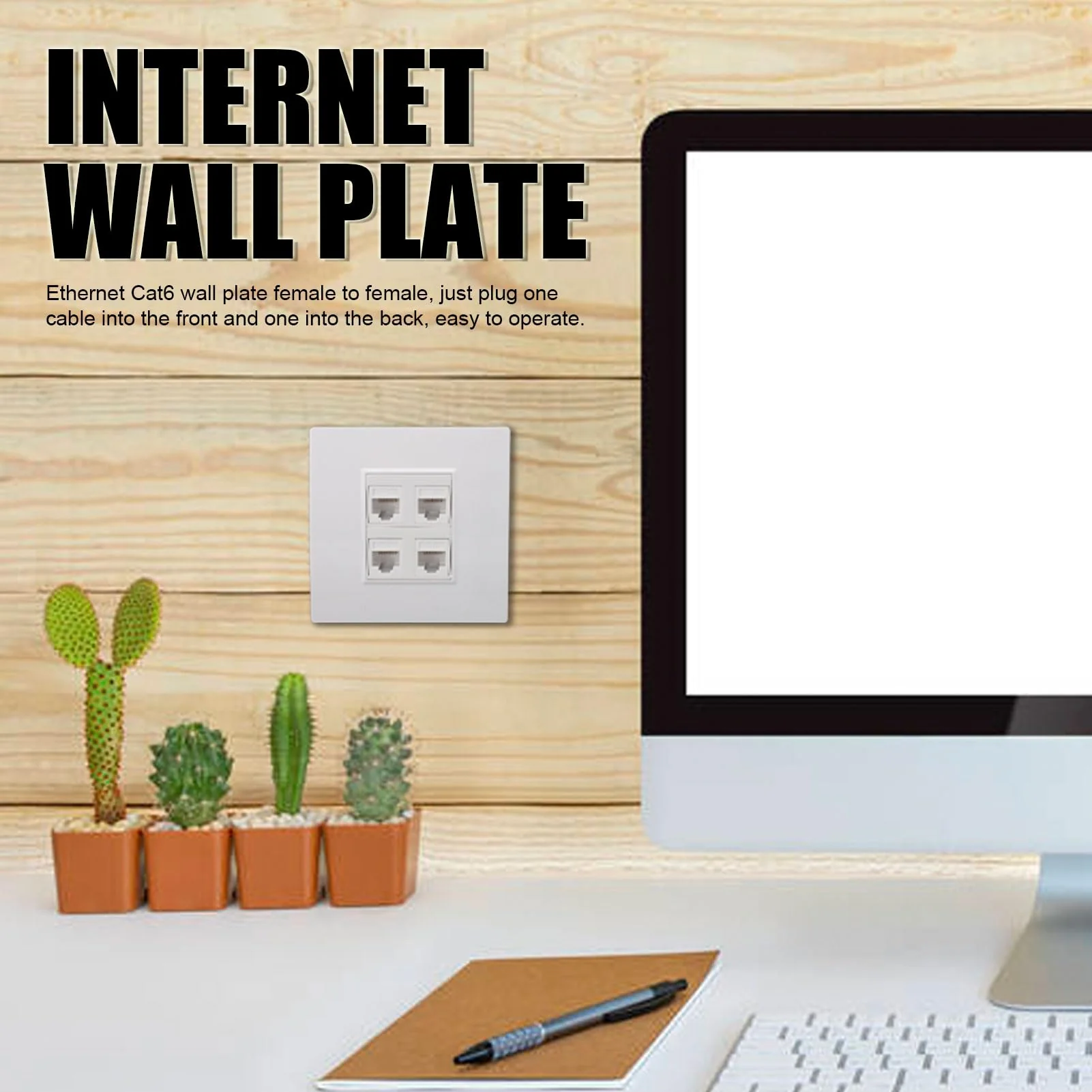 Ethernet Wall Plate 4 Port Cat 6 Ethernet Wall Socket Socket to Female Network Wall Plate Compatible with CAT5 CAT5E CAT6A Keystone Inline Coupler Wall Plate Devices - Image 2