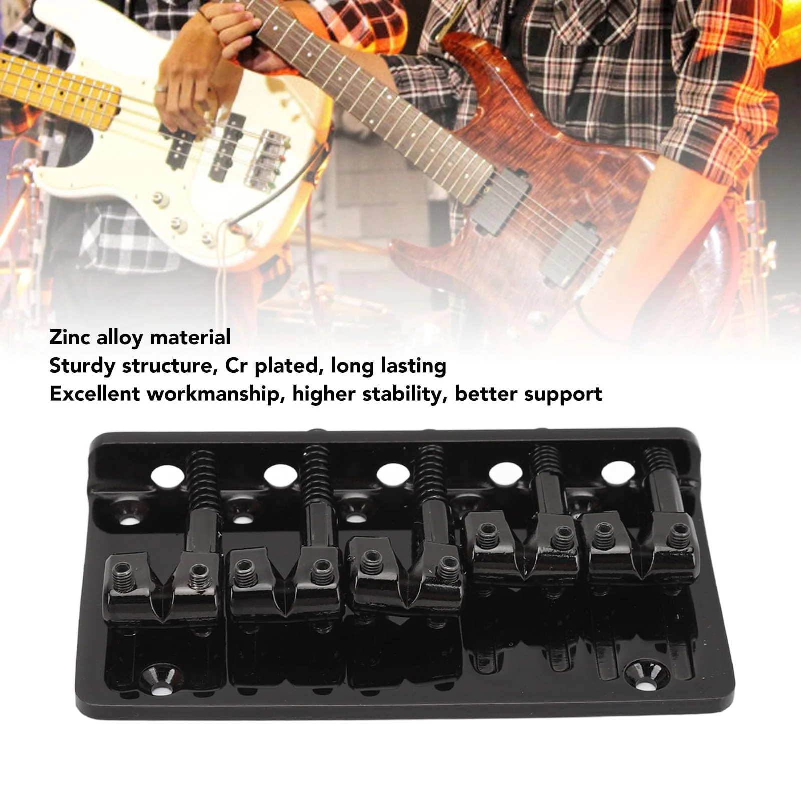 Eujgoov 5 String Bass Bridge, Hardtail Saddle Bridge Adjustable Saddle for Bass Guitars Replacement (Black) Black - Image 3