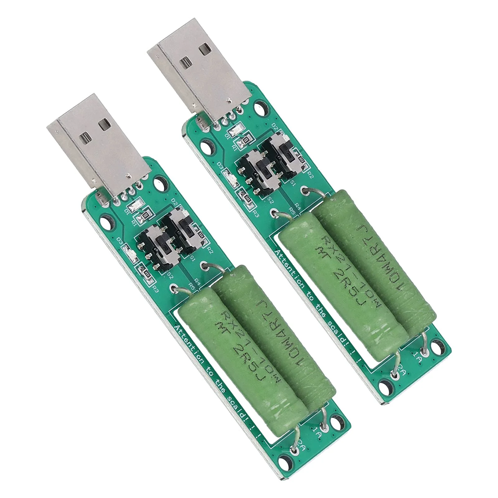 Eujgoov USB Load Tester Power Bank Discharge Resistor 5 V 1 A / 2 A / 3 A Switchable Load Resistor Discharge Ageing Resistance Electronic Load Detector Pack of 2