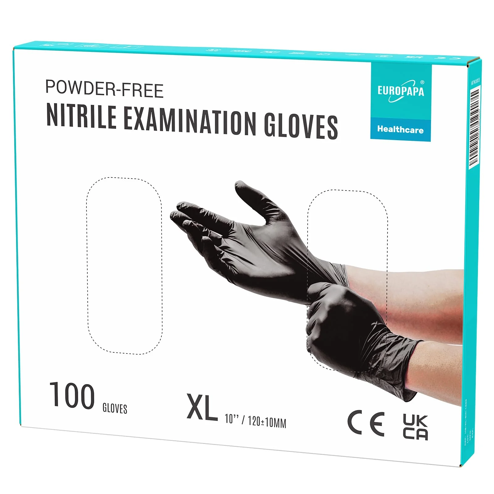 EUROPAPA® Nitrile Gloves, Box of 100, Disposable Gloves, Examination Gloves, Powder–Free, Latex, Non–Sterile, Latex Free, Disposable Gloves (XL, Black) XL