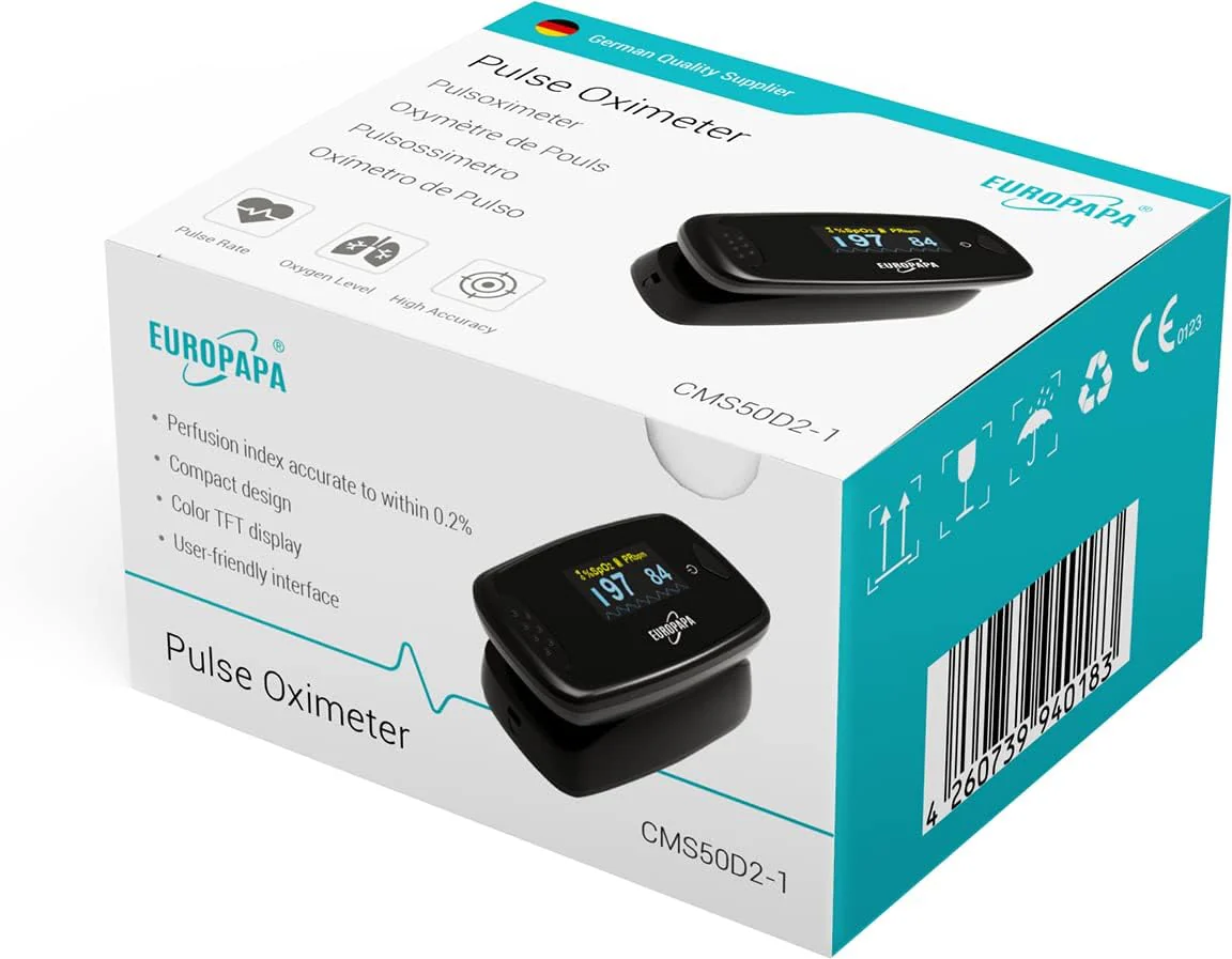 EUROPAPA Pulse Oximeter, Finger Pulse Oximeter, Ideal for Quick Measurement of Oxygen Saturation (SpO2), Simple Heart Rate Monitor for Adults, OLED Display (Black) black - Image 4