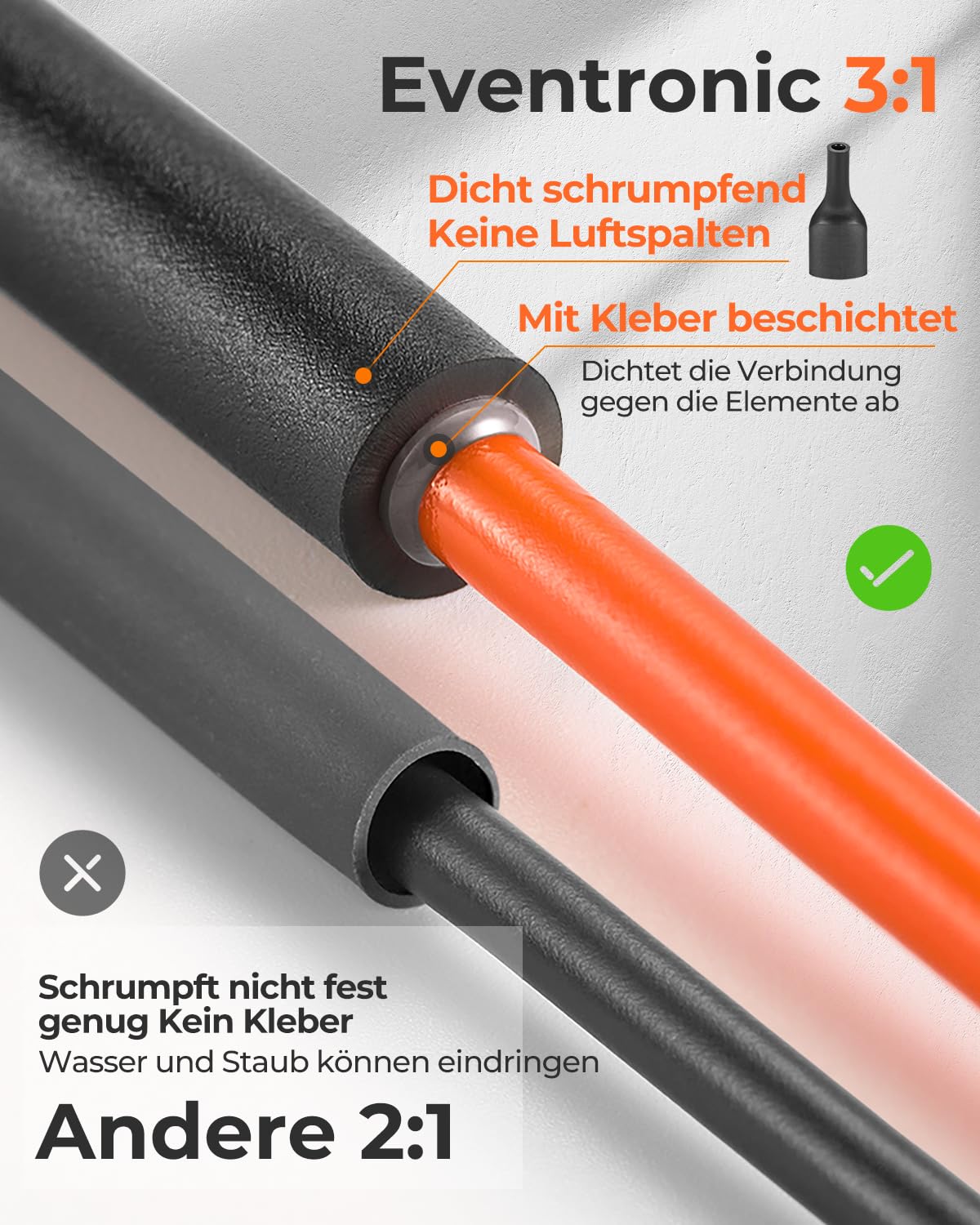 Eventronic 400-Piece Heat Shrink Tube Set, 3:1 Shrinkage, IP65 Waterproof Heat Shrink Tube with Adhesive, Total 40.5 m, Ideal for Electrical Insulation and Wire Connectors, Never Fade 400 Stück, 45mm - Image 3