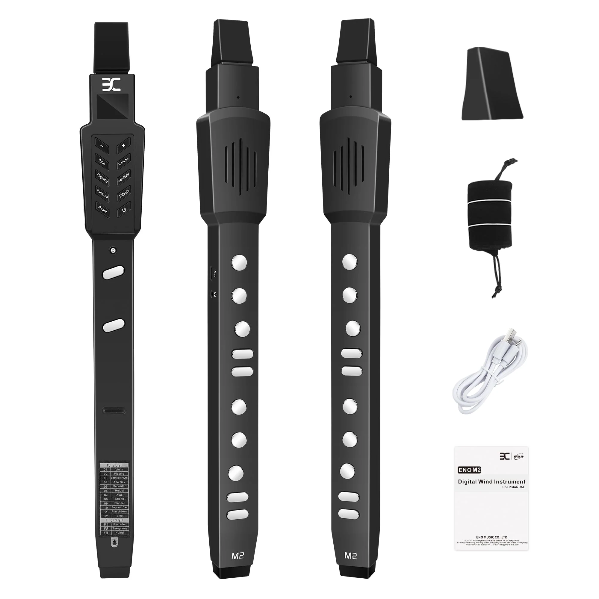 EX Digital Wind Instrument with 12 Tones, 3 Fingerings, Scales, Transpose Function, Automatic Vibrato, Three-octave Option, and Blow Intensities (Black) Black