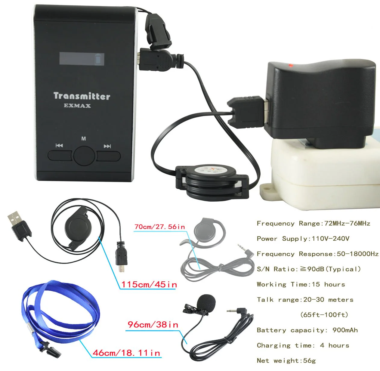 EXMAX EX-100T EX-100 Transmitter + Microphone Only for EX-100 Wireless Tour Guide System Receivers Church Translation Simultaneous Interpreting Teaching Conference Travel Museum Tour(1 Transmitter) EX-100T-1T - Image 4
