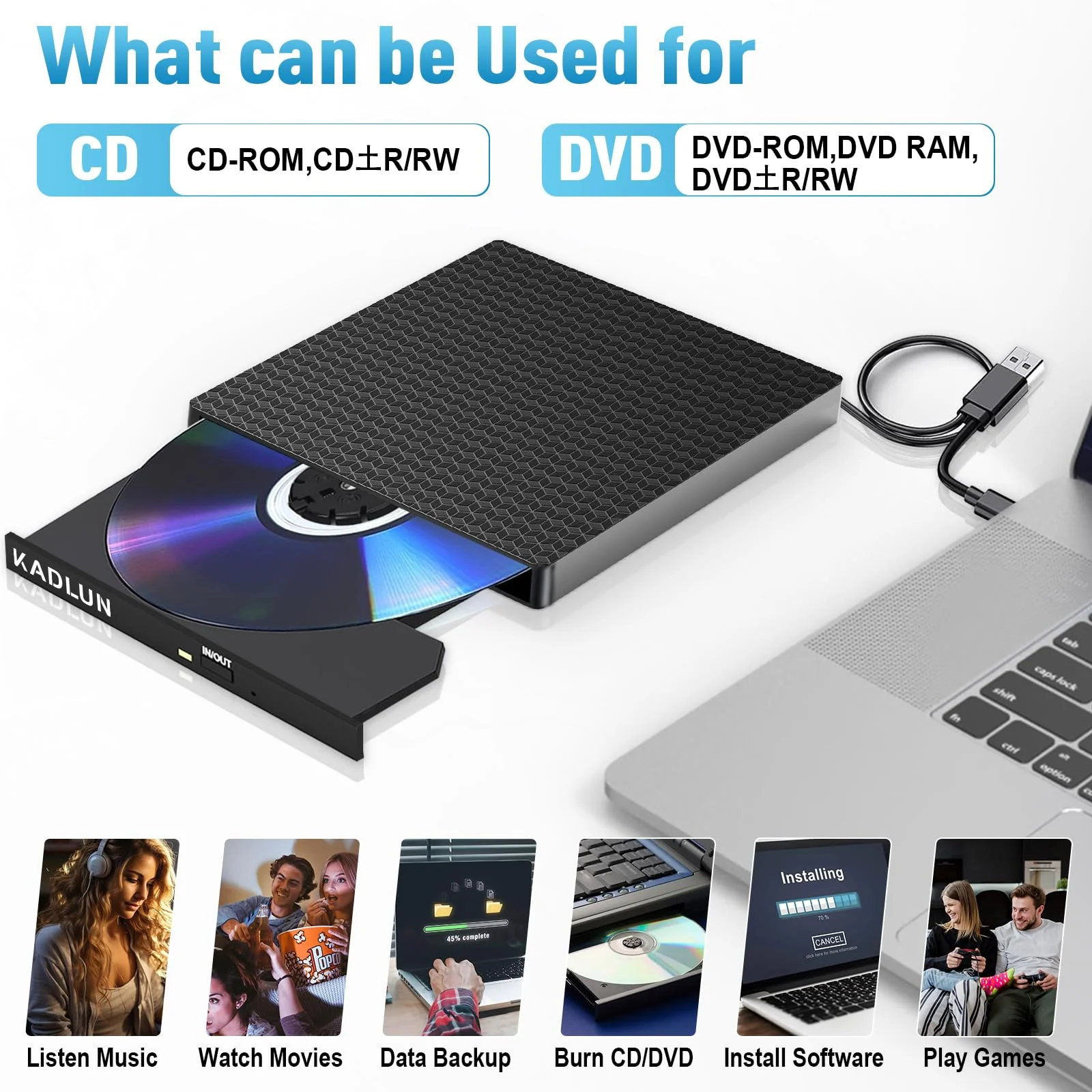 External CD/DVD Drive External USB 3.0 USB C External CD Drive for Laptop Desktop PC MacBook iMac, DVD +/-RW Burner Optical Drive External DVD Drive for Windows 11/10/8/7/XP/Linux/Vista/MacOS - Image 5