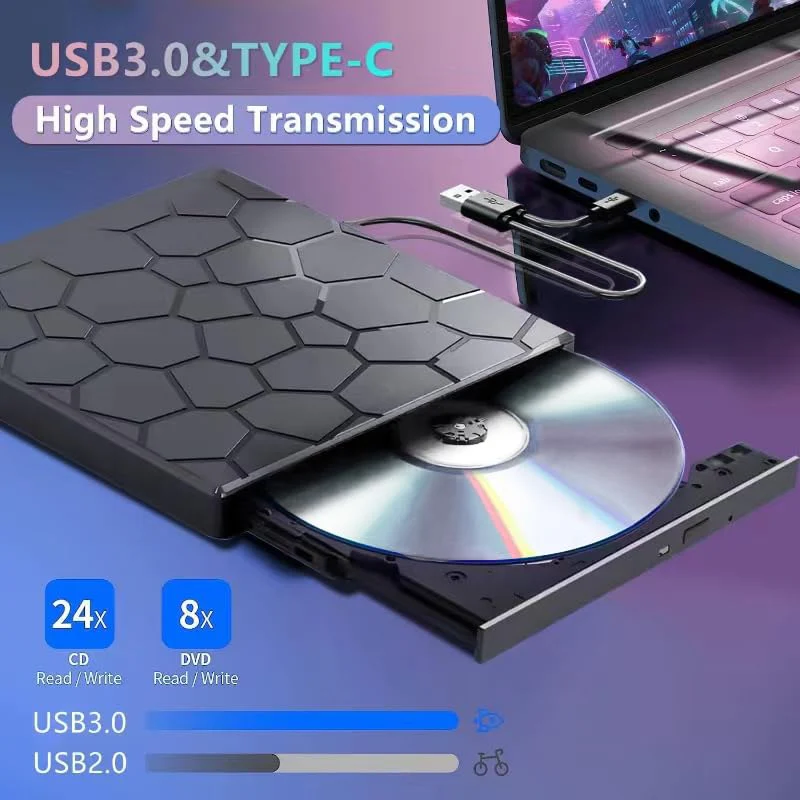 External CD/DVD Drive for Laptop, Portable DVD Player for Laptop, 8 in 1 USB 3.0 CD/DVD-ROM +/-RW CD Burner,cd Drive External USB cd Reader Compatible with Desktop Mac,Windows 11/10/8/7 Linux - Image 4