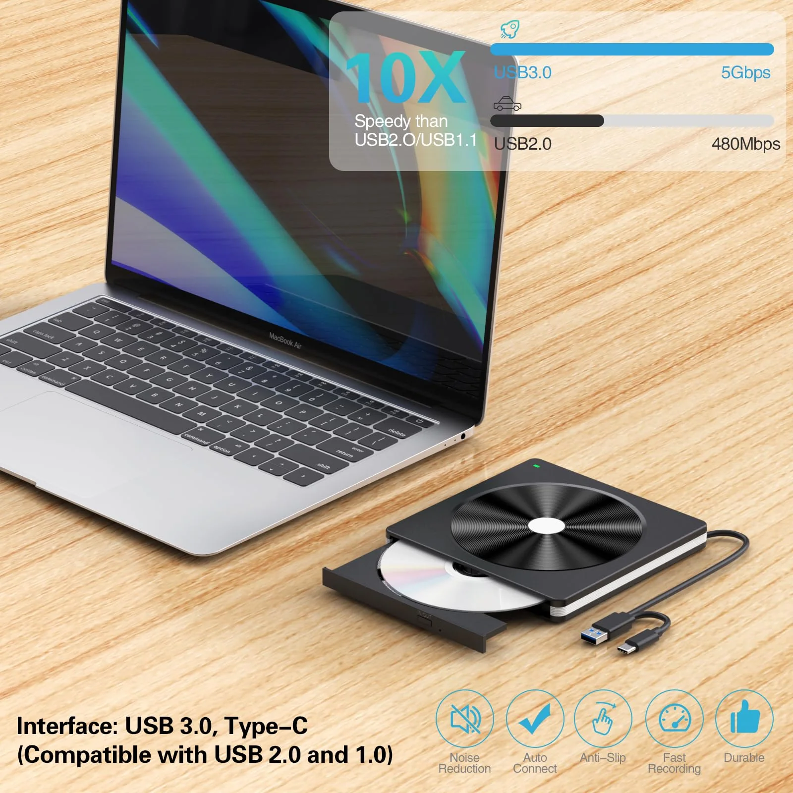 External CD/DVD Drive for Laptop, USB 3.0 CD DVD +/-RW Burner CD ROM External DVD Drive CD Reader DVD Player for Laptop PC Mac MacBook Desktop Windows 11/10/8.1/7 Linux Blackwhite - Image 6