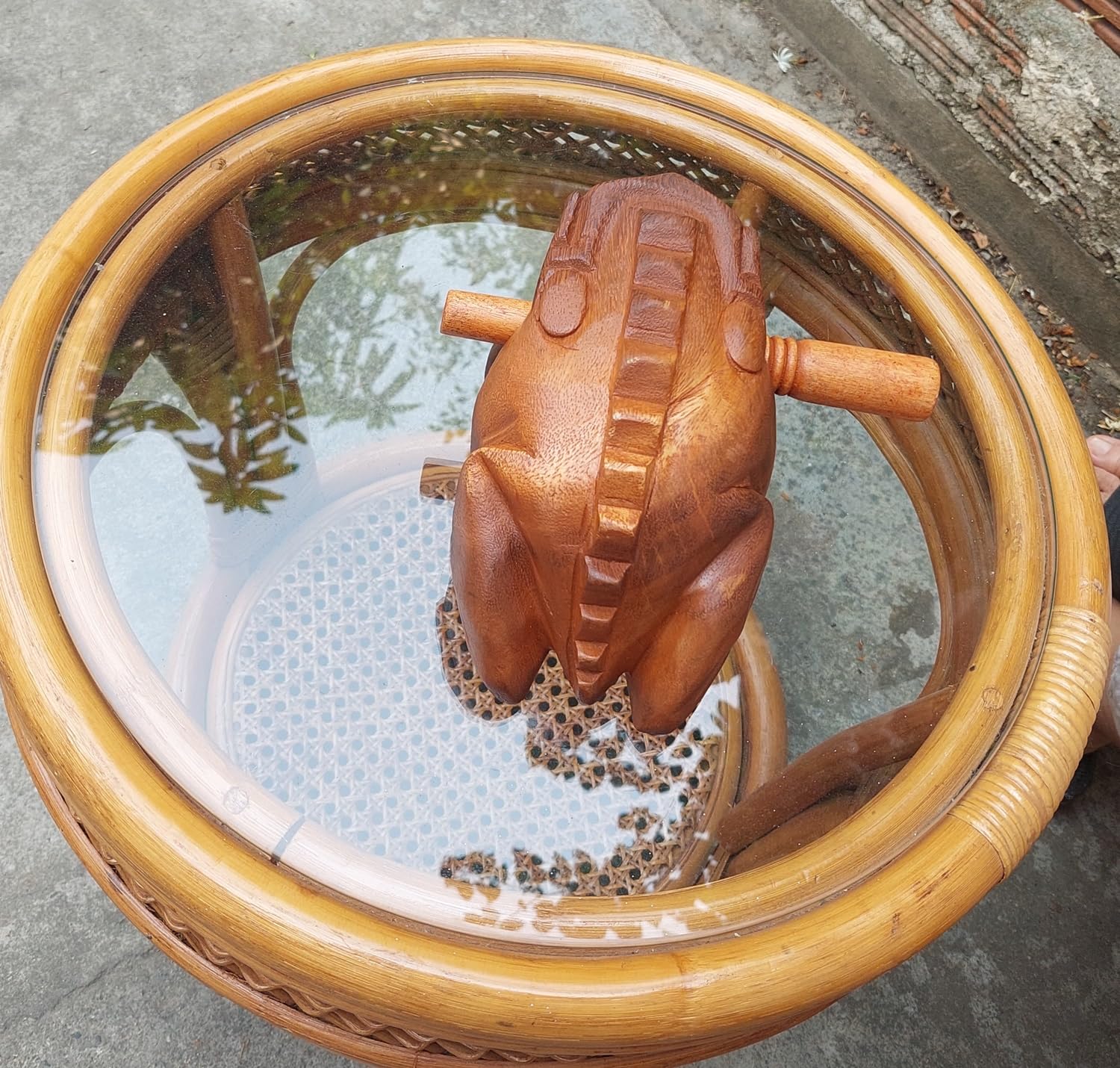 Extra Large 9" Wood Frog Guiro Rasp Percussion Instrument Tone Block Wooden Good Luck Frog Animal Shaped Figurine Handcraft Musical Instruments from Thailand Home Office Decoration (Tan) Tan - Image 8
