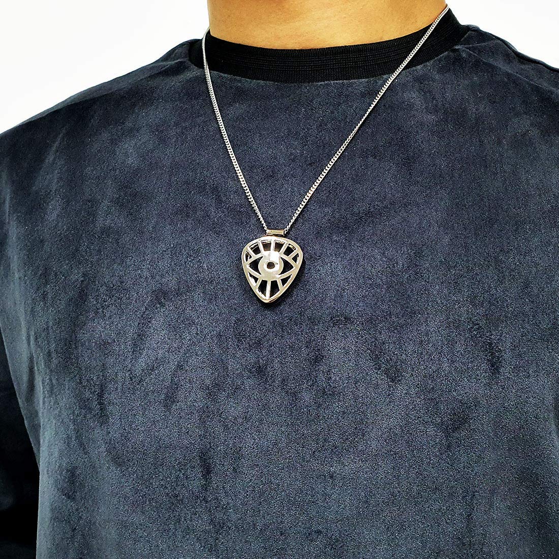Eye Shaped Guitar Pick Holder Necklace for Guitarists/guitar picks keeper storage pendant necklace stainless steel music lovers musicians gifts (Metal Black) Metal Black - Image 8