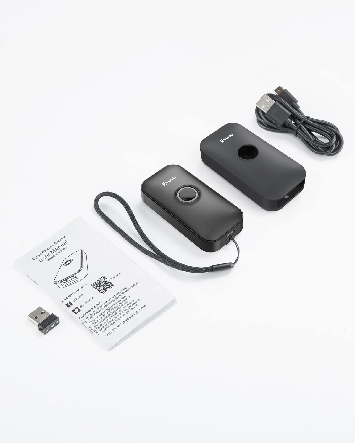Eyoyo Mini 1D Bluetooth Barcode Scanner with Case, 3-in-1 Bluetooth & USB Wired & 2.4G Wireless Barcode Reader Portable Bar Code Scanning Work with Windows, Android, iOS, Tablets or Computers(Black) Black - Image 8