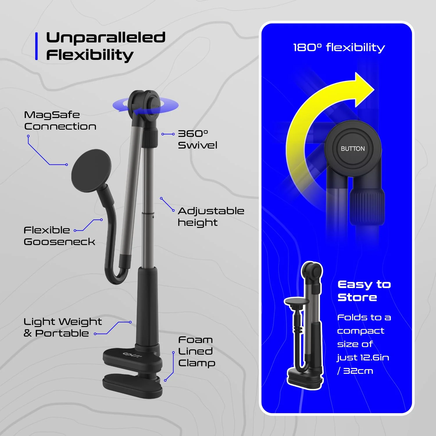 EZpod Magnetic Tablet & Cell Phone Holder Mount for Bedstand | Desktop Compatible with MagSafe for iPhone 15 14 13 Pro Max Mini with 360° Rotation and Flexible Gooseneck Tabletop Clamp Stand - Image 3