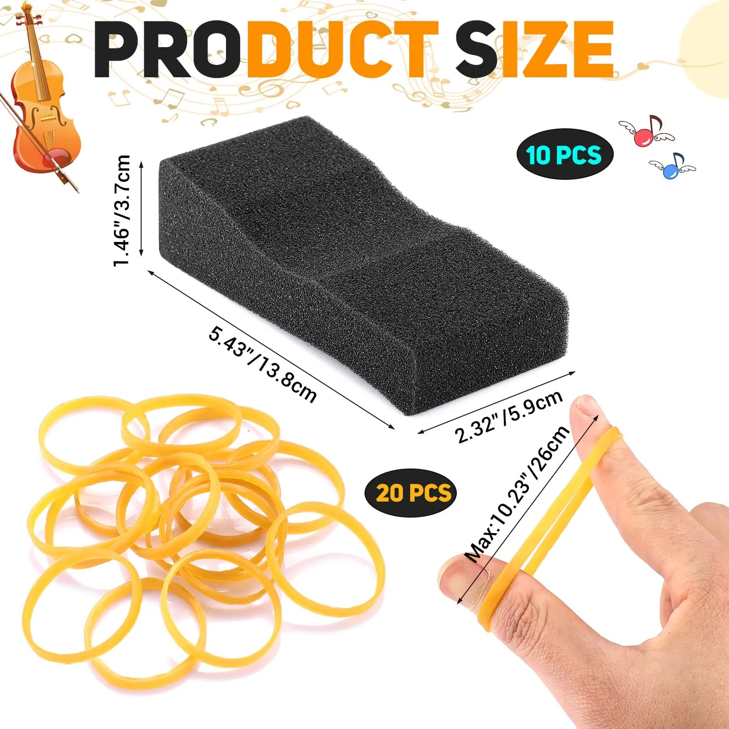 Facmogu 10PCS Foam Violin Shoulder Pad, Economy Sponge Violin Shoulder Pads for 3/4-1/2 Violin, Soft Violin Sponge Rest with Rubber Bands for Concerts & Party - Black - Image 2