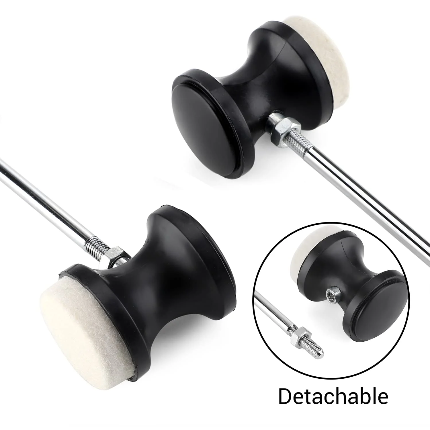 Facmogu 2PCS Dual Sided Bass Drum Pedal Beater, Bass Drum Pedal Beater for Percussion Instrument Accessory Part, Bass Drum Pedal Hammer with Stainless Steel Shaft for Kick Drum Pedal 1PCS Dual Sided Beater - Image 7