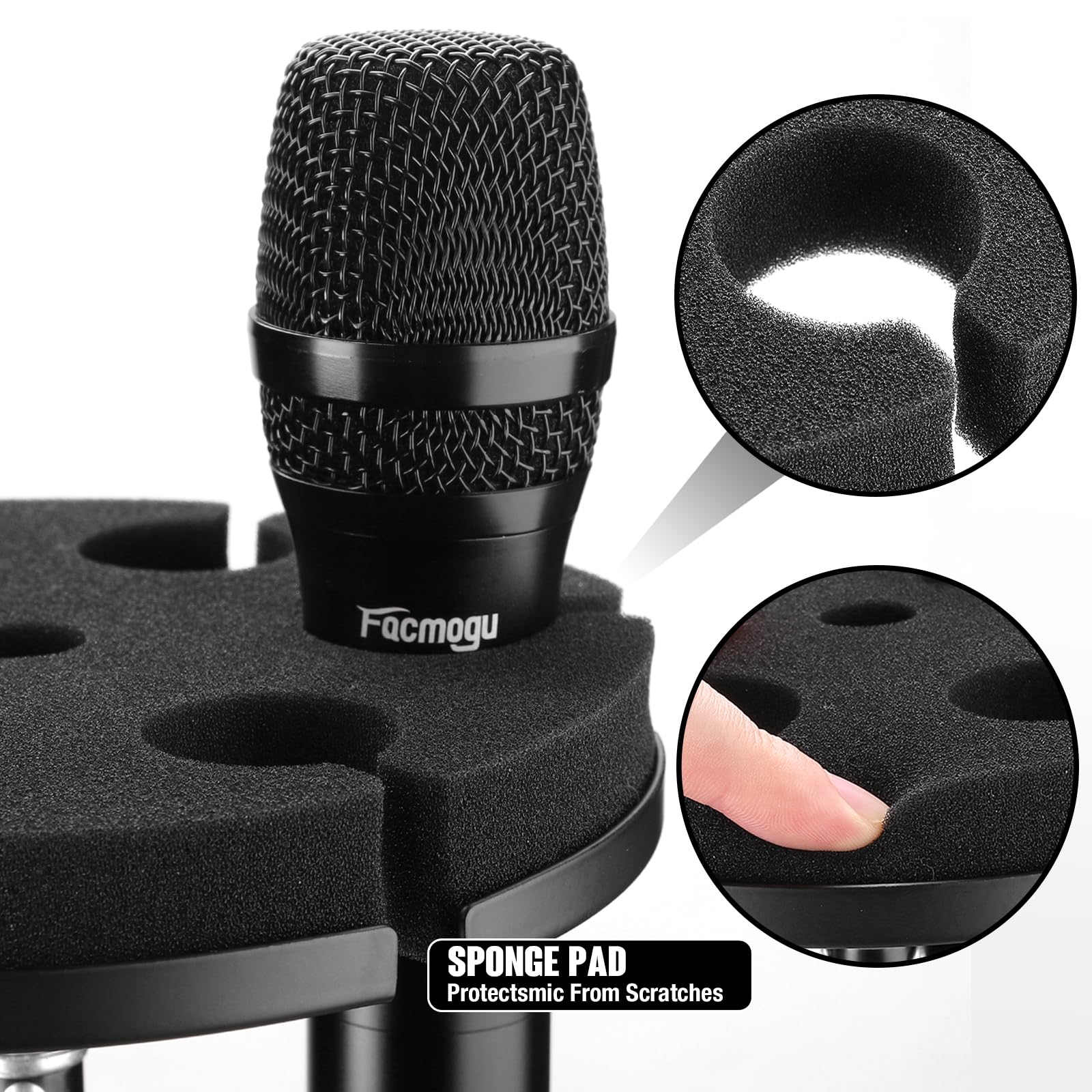 Facmogu Multi Microphone Holder, Aluminum Multi Mic Holder Holds Up to 6 Mics for Organizer & Display, Wired and Wireless Mic Holder w/ 3/8"-16 Threaded Adapter for Stand (Holder Only) - Image 3