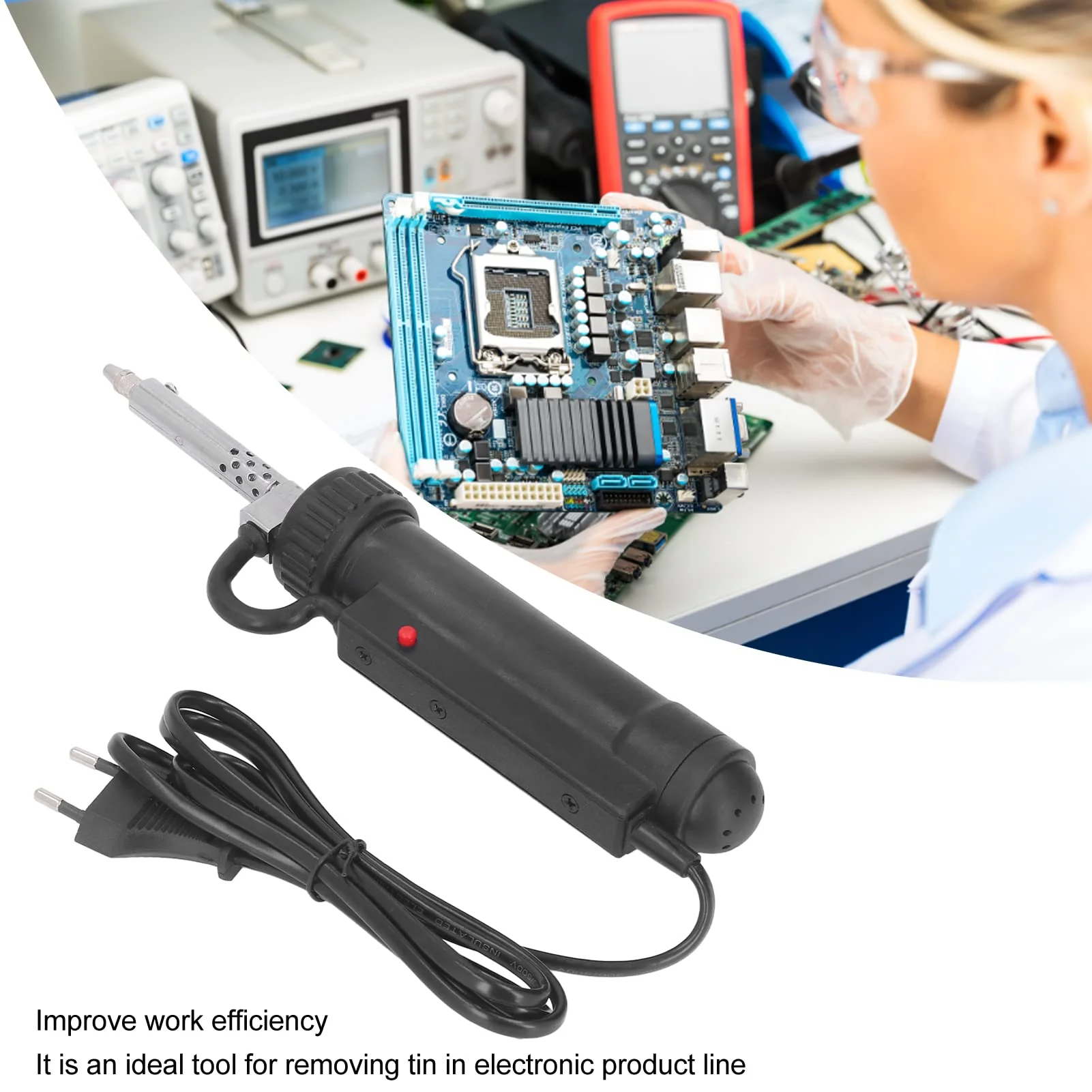 Fafeicy Mini Type BBT680 Electric Desoldering Pump, Solder Sucker ABS Stainless Steel Automatic Portable Solder Removal Tool for Electronic Products, EU Plug 220V - Image 6