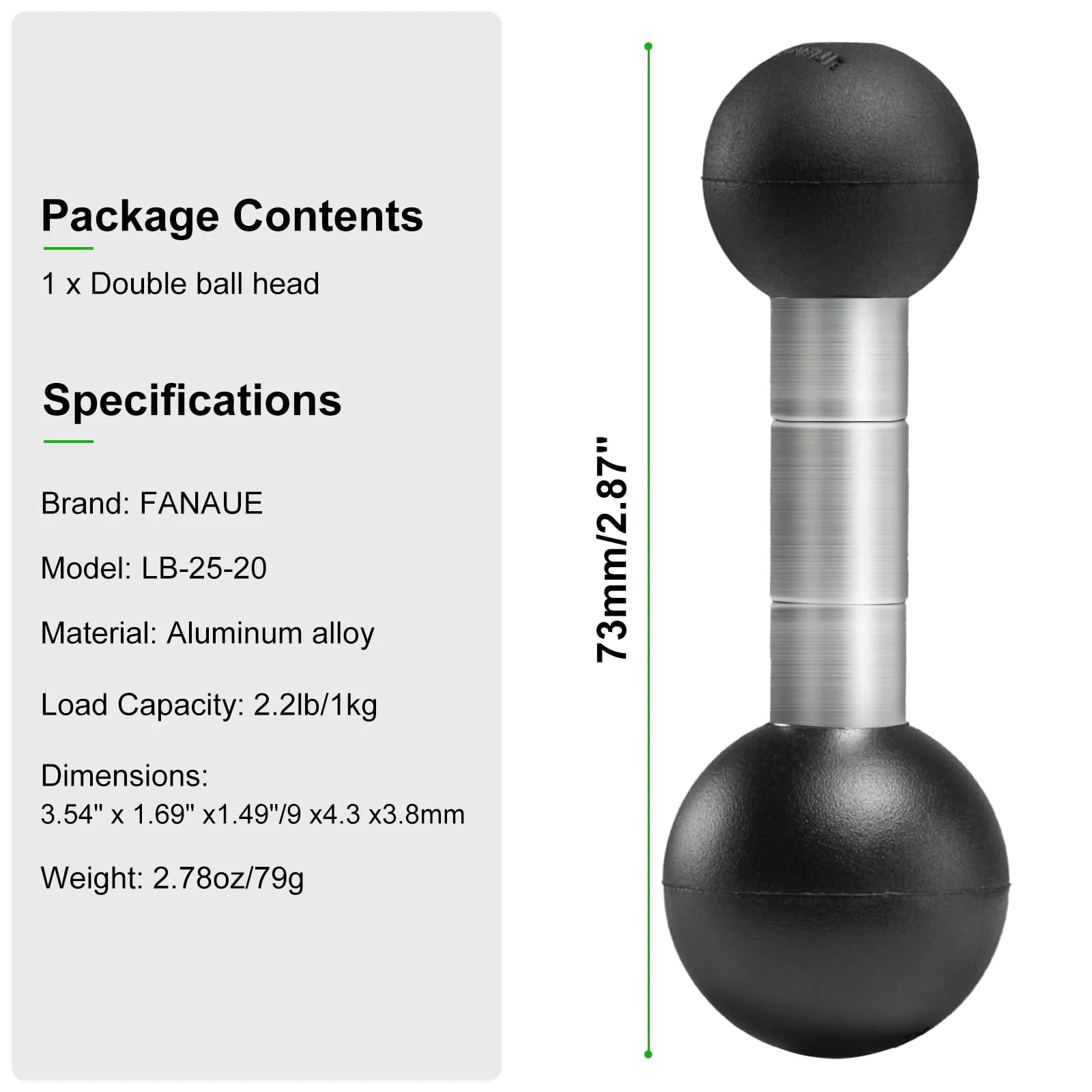 FANAUE Aluminum 25mm Ball to 20 mm Ball Adapter for Industry Standard Dual Ball Socket mounting arms Compatible with RAM Mounts B Size 1 inch Ball and Other GPS Devices with 20 mm Balls - Image 5