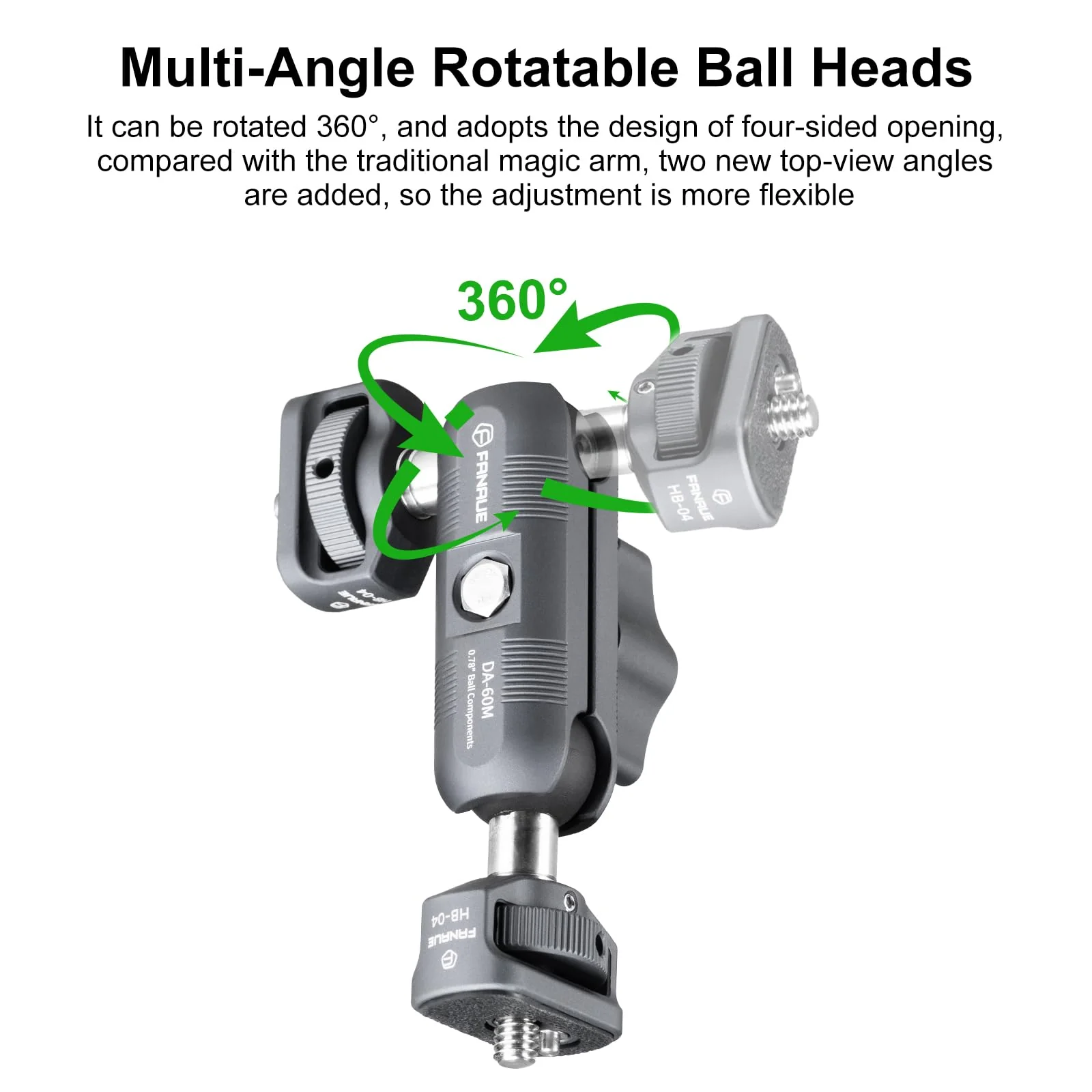 FANAUE Mini Articulating Arm Mount Camera Accessories Compatible with 1/4"-20 to 1/4"-20 Connectors (with Locating Pins) Aluminum-Built Arm Offers Flexibility Connectors - Image 4