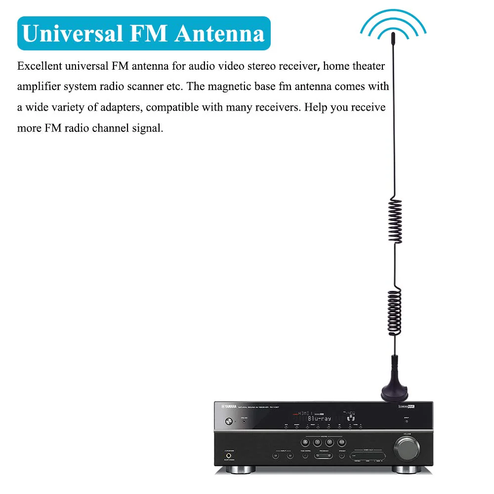 Fancasee Universal FM Antenna Magnetic Base 75 Ohm Screw F Male Plug with PAL BNC 3.5mm & 75 to 300 Ohm Adapter Connector Coax Coaxial Cable FM Radio Antenna for AV Home Stereo Receiver Indoor - Image 6