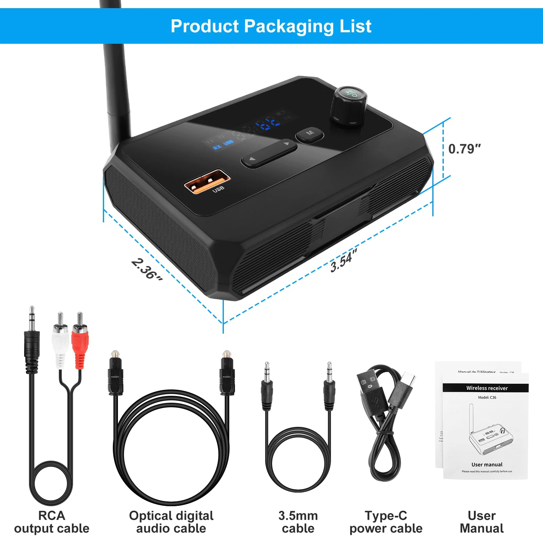 FancyWhoop Bluetooth 5.3 Receiver for Home Stereo, RCA Bluetooth Adapter, Optical AUX 3.5mm Low Latency HD Music Audio, RCA Adapter for Speakers Home Music Streaming Stereo System, AUX/USB - Image 8