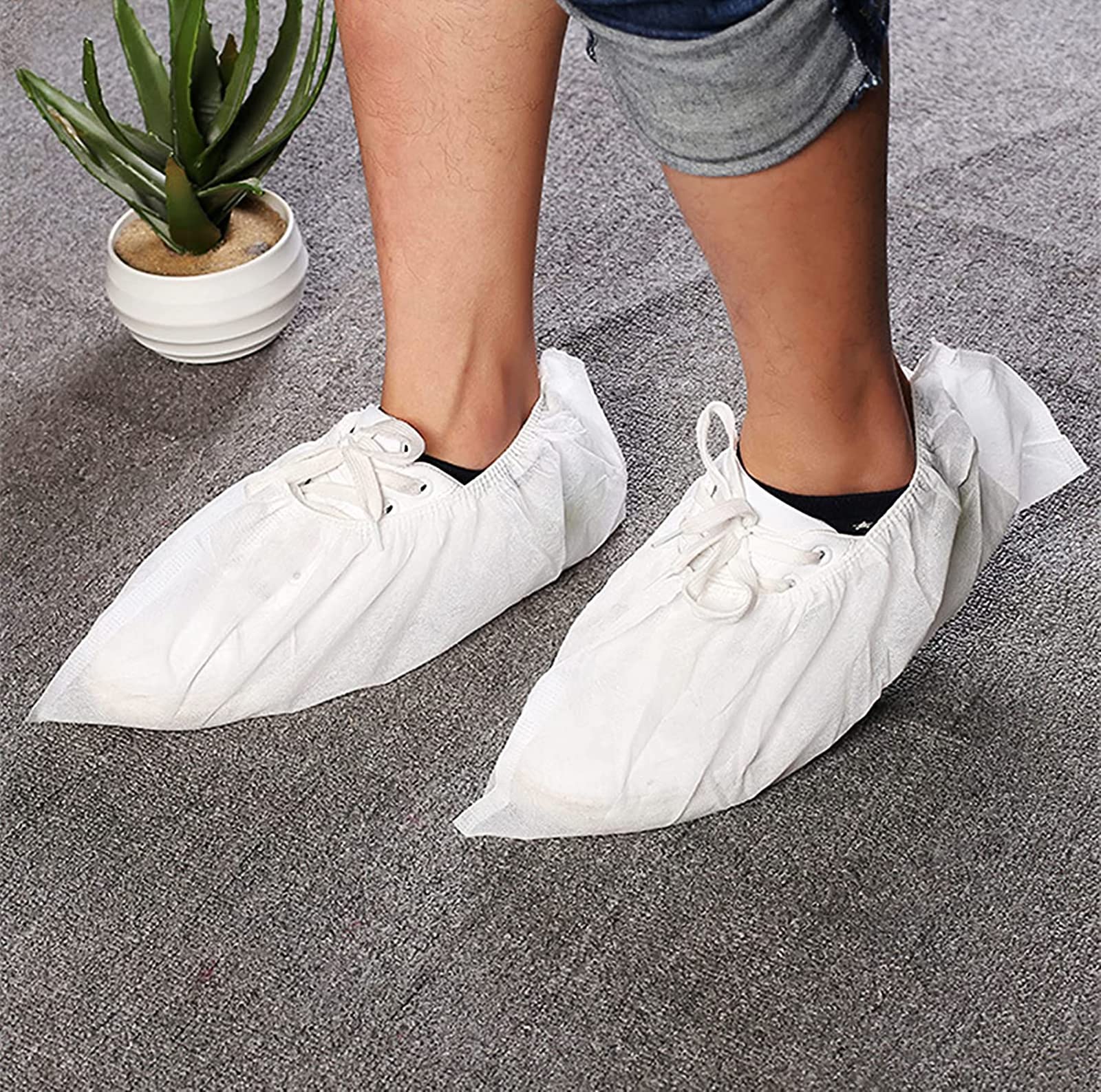 Fashionapple 100 Pcs White Disposable Non-Woven Fabric Shoe Covers Carpet Cleaning Floor Carpet Shoe Covers - Image 3