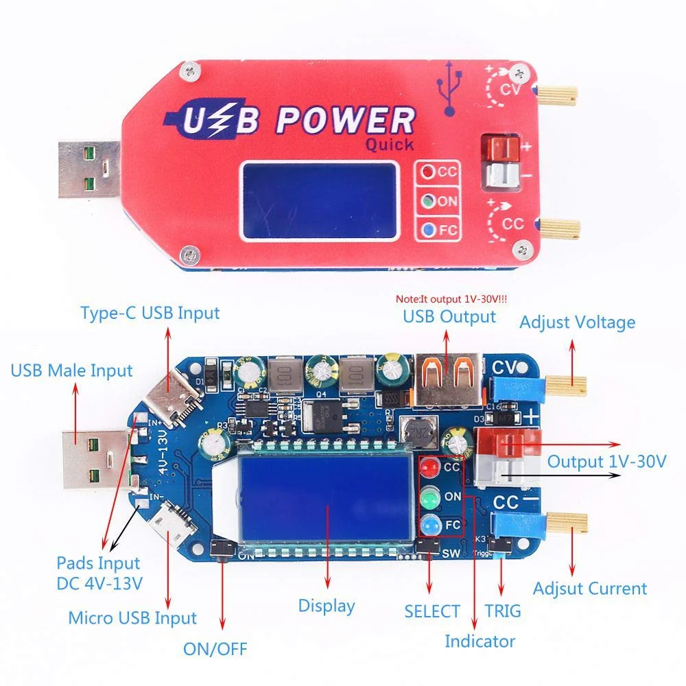 Fasizi 15W USB Step Up Power Supply Module Boost Adjustable Converter Fan Speed Control Potentiometer with LCD Display - Red - Image 5