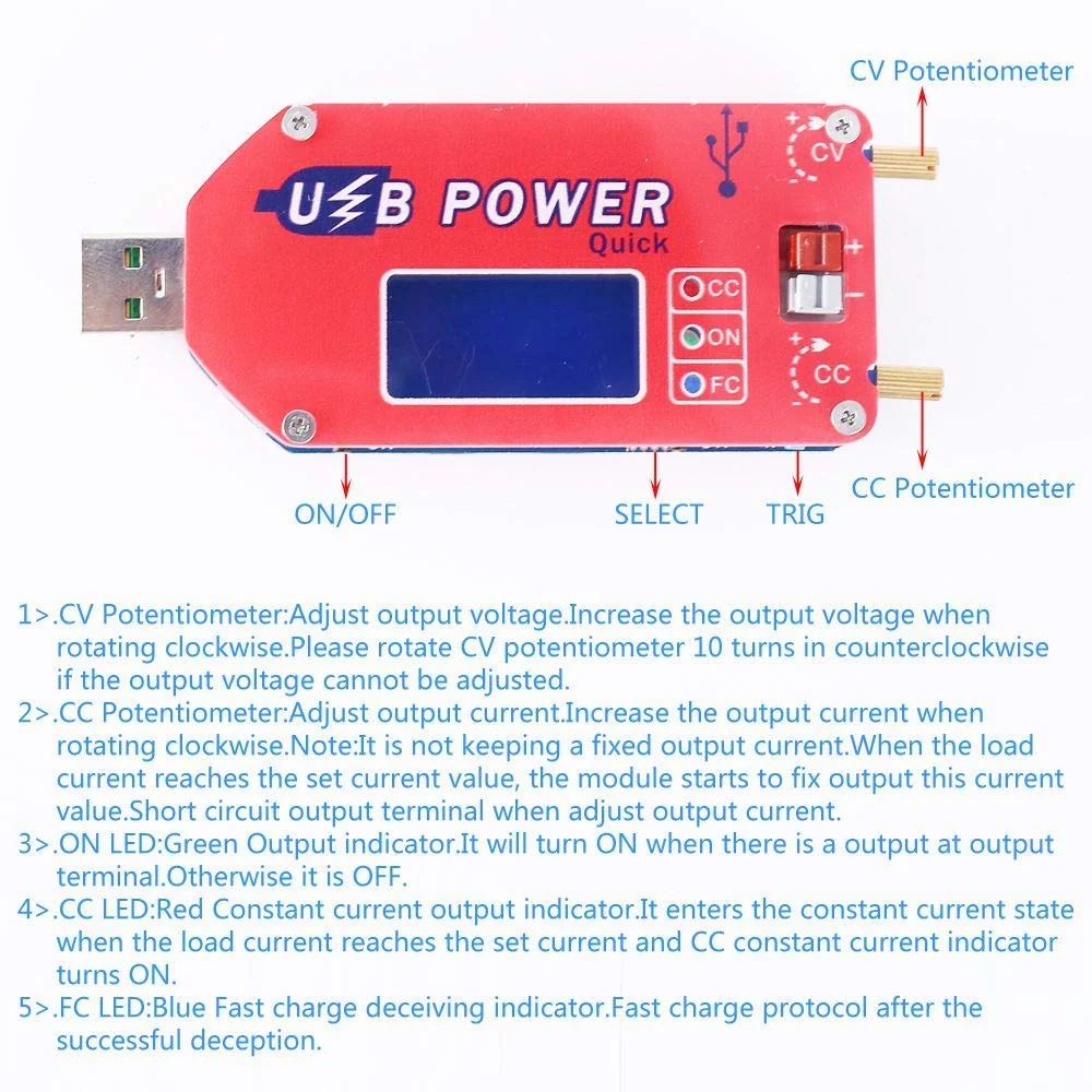 Fasizi 15W USB Step Up Power Supply Module Boost Adjustable Converter Fan Speed Control Potentiometer with LCD Display - Red - Image 9