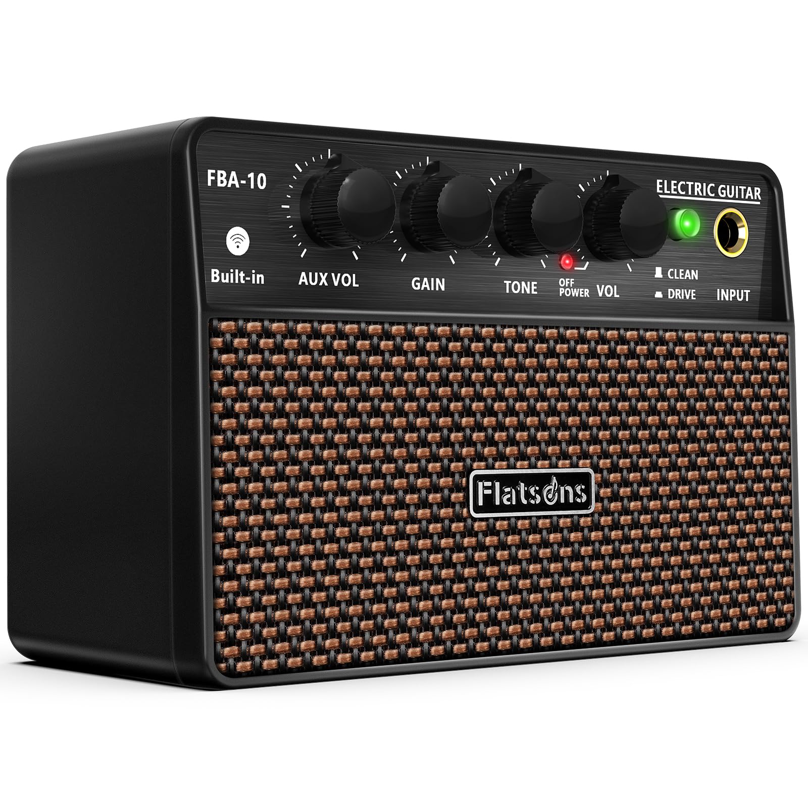 FBA-10 Guitar Amp, 10W Mini Electric Guitar Amplifier with Clean/Drive Channel, 6H Working, USB-C Rechargeable, 3.5mm Headphone/AUX Jack, Wireless Portable Amp for Indoor Practice, Traveling Black
