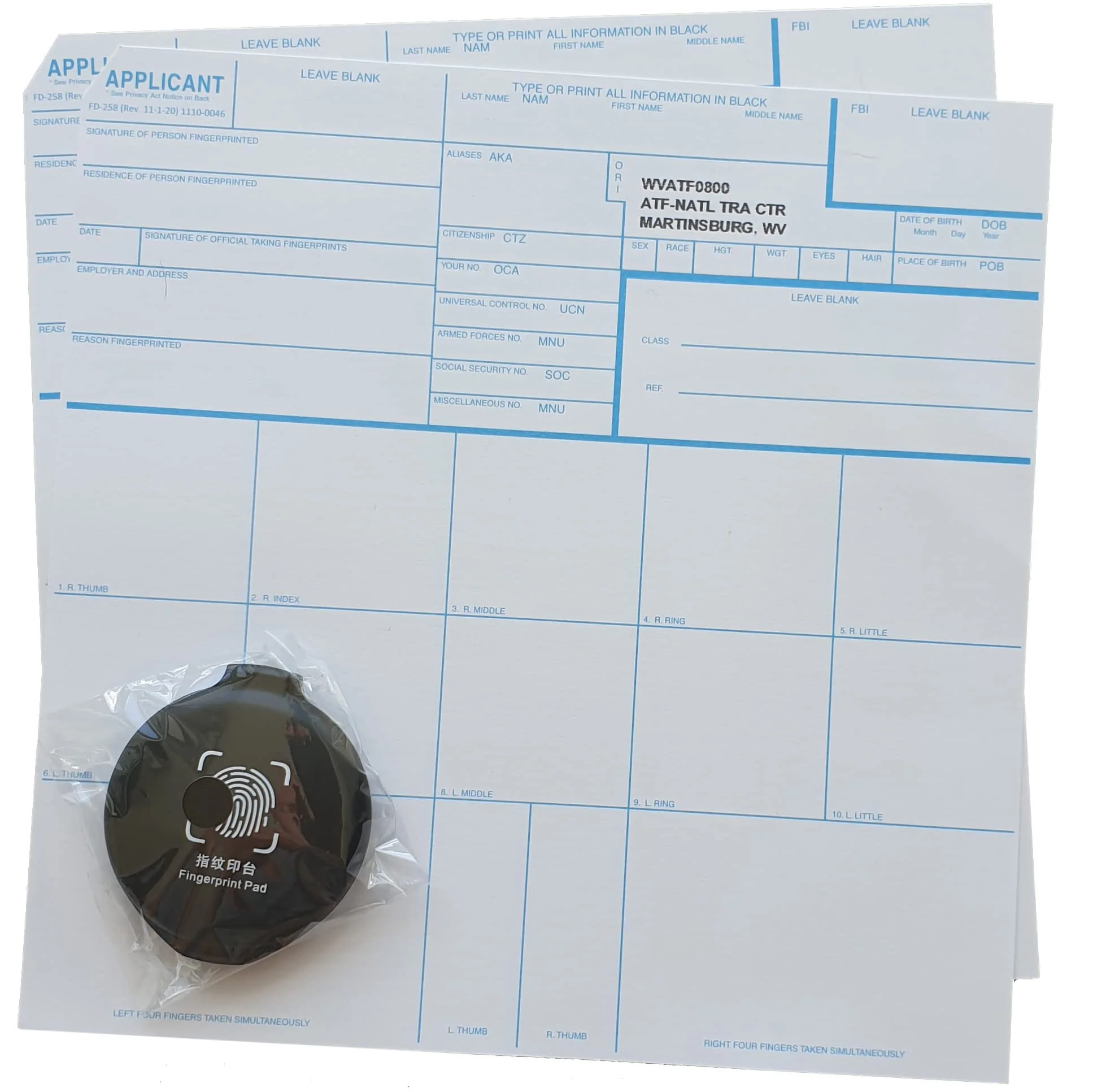 FD-258 ATF NFA Fingerprint Cards with Thumbprint Ink Pad for Fingerprinting Brace, SBR, Silencer