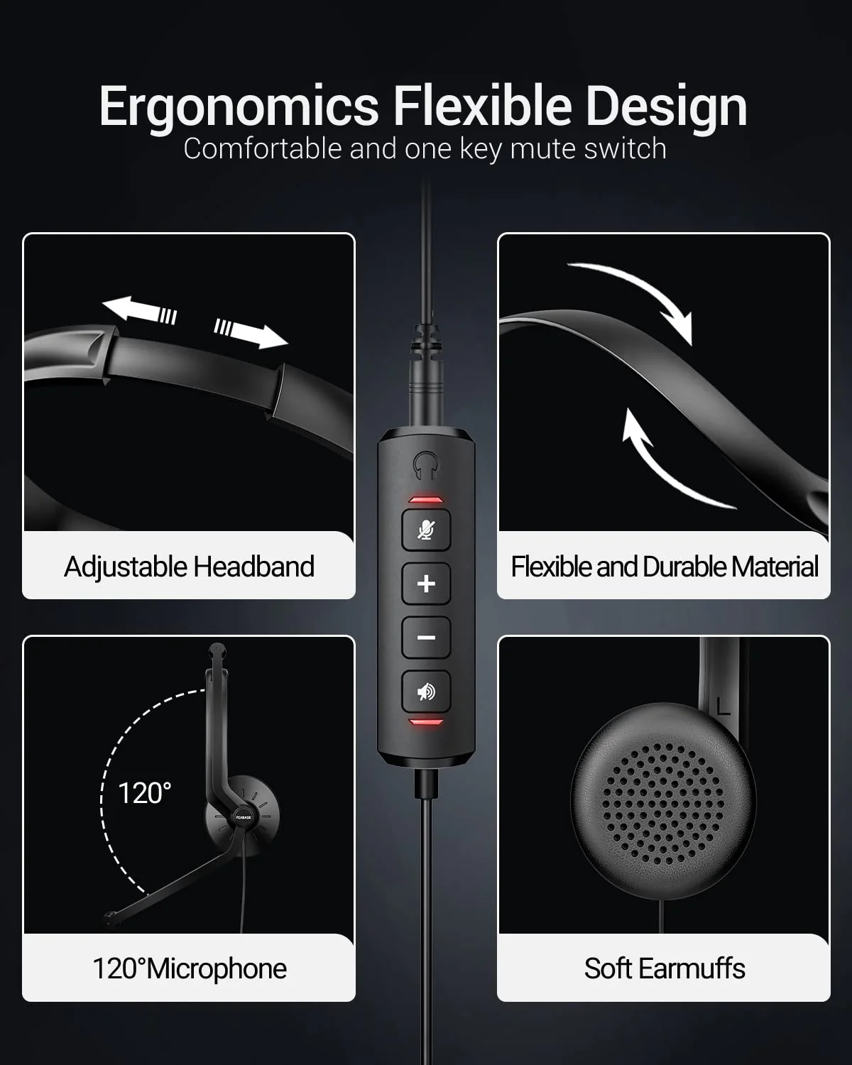 FEABASK USB Headset with Microphone for PC Laptop - Wired Computer Headphones with Noise Cancelling Microphone for Home Office Online Class Skype Zoom Meetings,in Line Mute Controls USB+3.5mm Black - Image 5