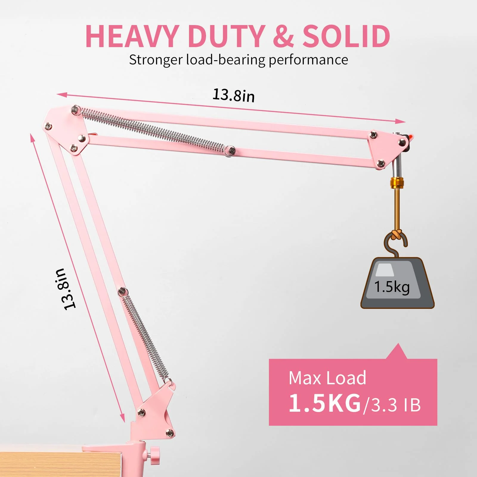 FEELWORLD AMS1 Microphone Boom Arm, Adjustable Mic Arm Stand with 3/8” to 5/8” Screw, Compatible with PM1 and other Mics for Podcast Straming Gaming Studio （Pink) Pink - Image 4