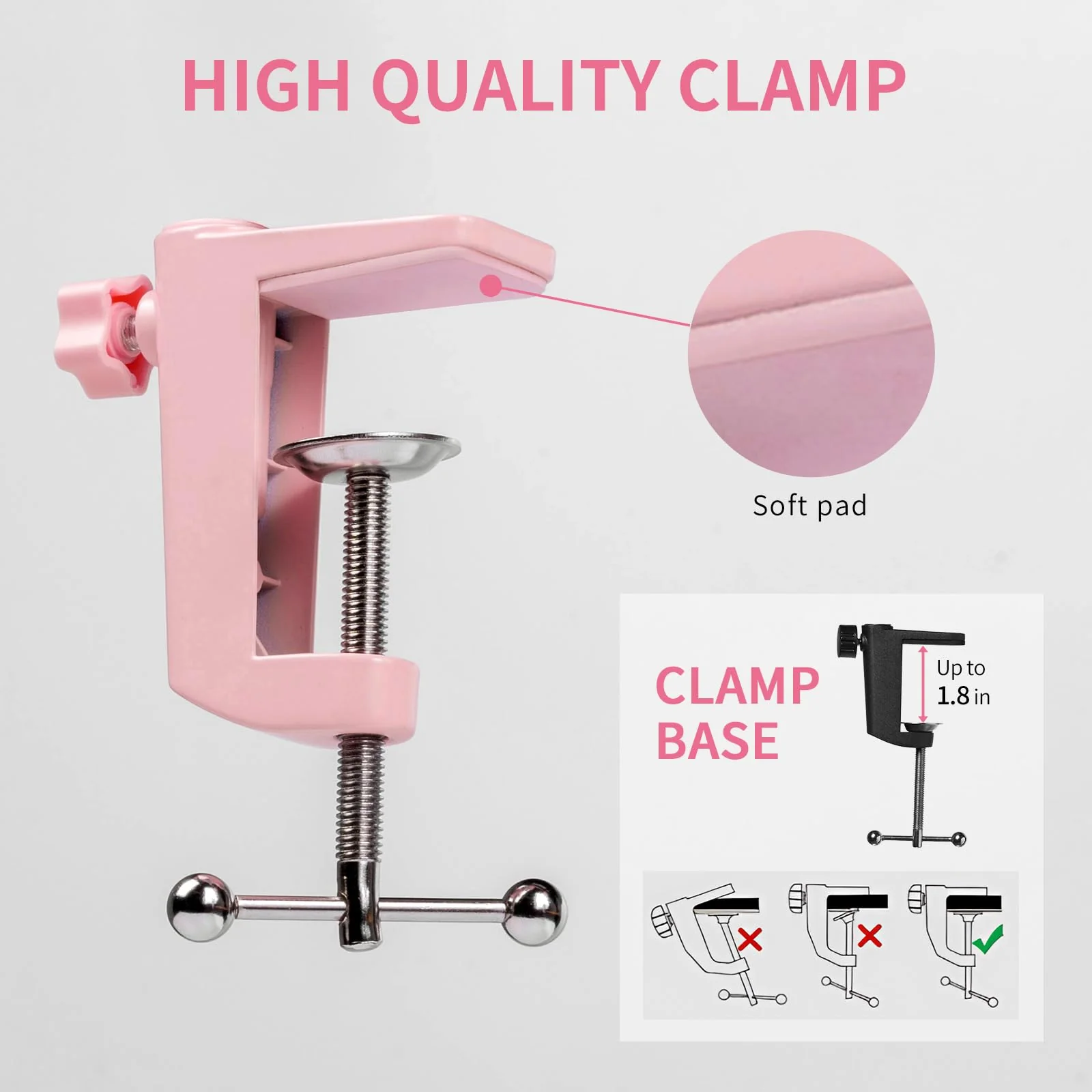 FEELWORLD AMS1 Microphone Boom Arm, Adjustable Mic Arm Stand with 3/8” to 5/8” Screw, Compatible with PM1 and other Mics for Podcast Straming Gaming Studio （Pink) Pink - Image 5
