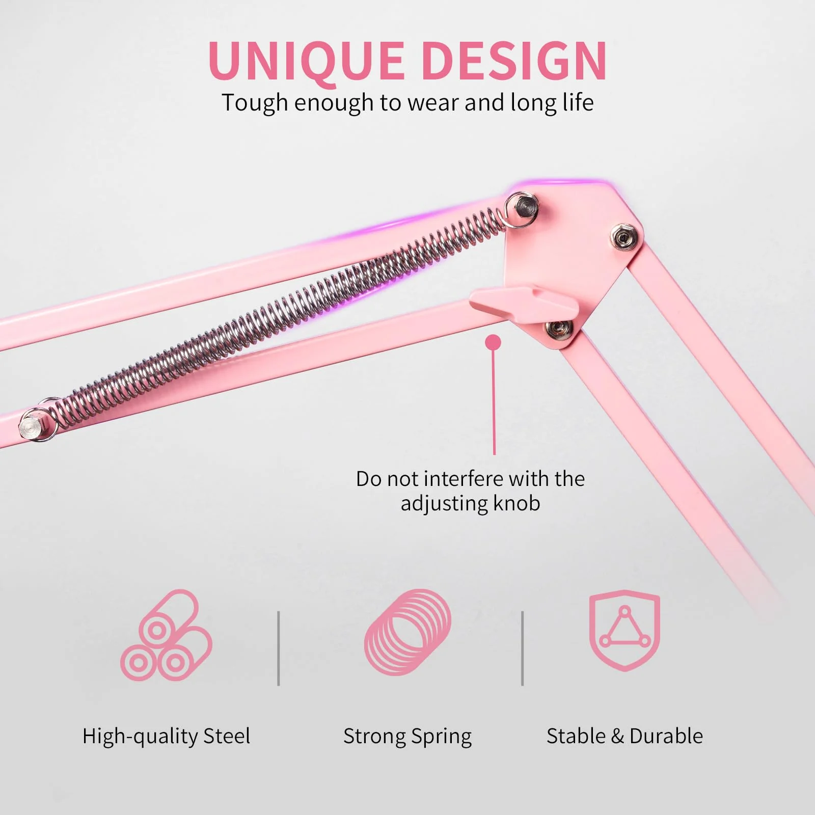 FEELWORLD AMS1 Microphone Boom Arm, Adjustable Mic Arm Stand with 3/8” to 5/8” Screw, Compatible with PM1 and other Mics for Podcast Straming Gaming Studio （Pink) Pink - Image 6