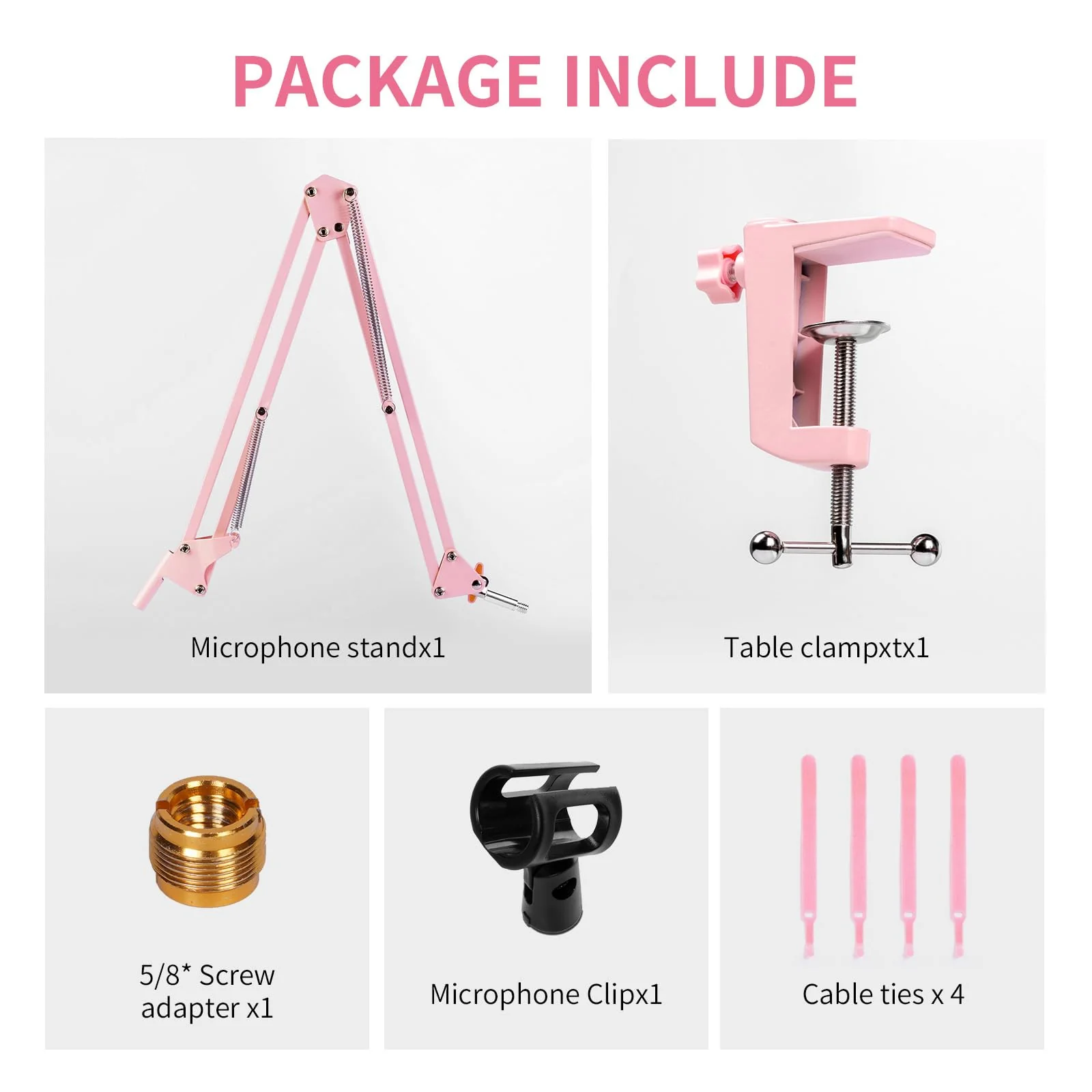 FEELWORLD AMS1 Microphone Boom Arm, Adjustable Mic Arm Stand with 3/8” to 5/8” Screw, Compatible with PM1 and other Mics for Podcast Straming Gaming Studio （Pink) Pink - Image 8