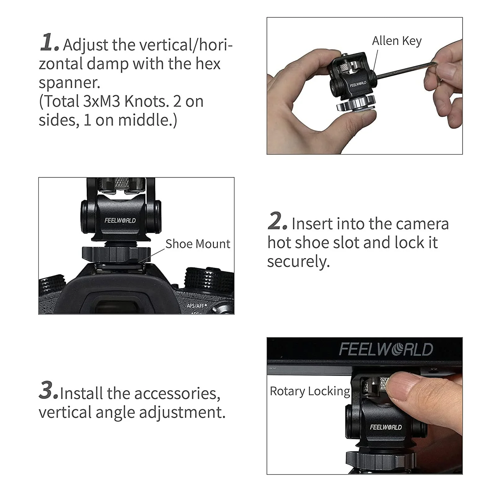 FEELWORLD Mini Hot Shoe Stand Camera Monitor Mount for DSLR, Microphone, DSLR Field Monitor - Image 3