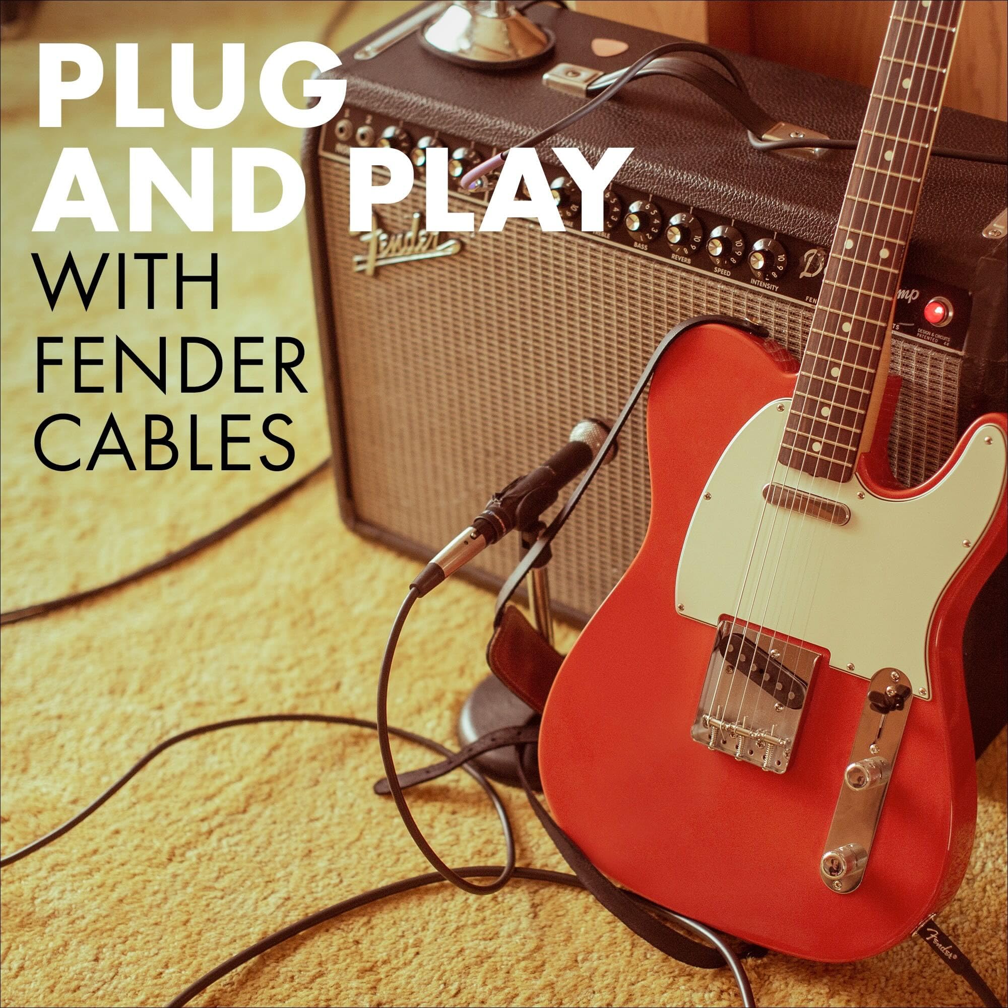 Fender Deluxe Series Instrument Cable, Guitar Cable, Stocking Stuffers, Guitar Accessories, Straight/Angle, Black Tweed, 10ft - Image 5