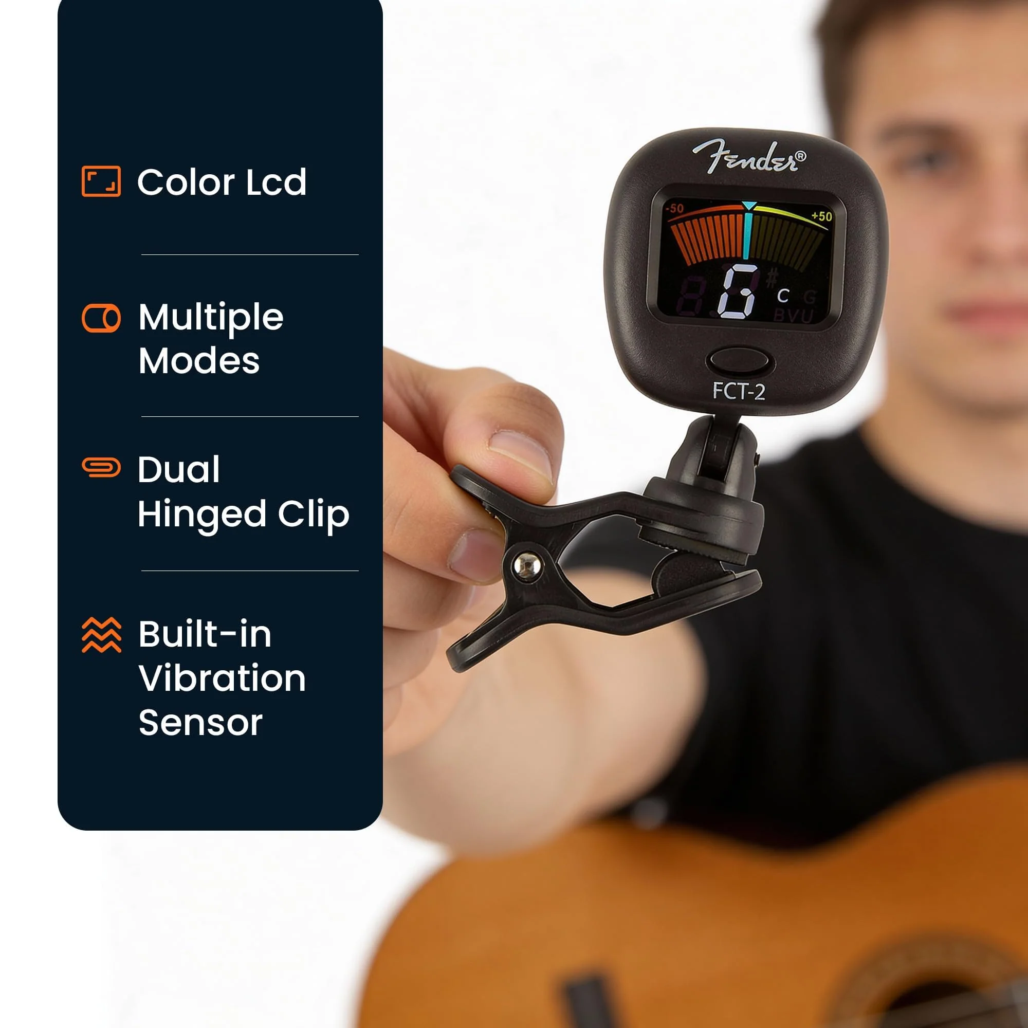Fender FCT-2 Professional Multi-Instrument Clip-On Tuner for Guitar, Bass, Ukulele, and Violin - Image 4