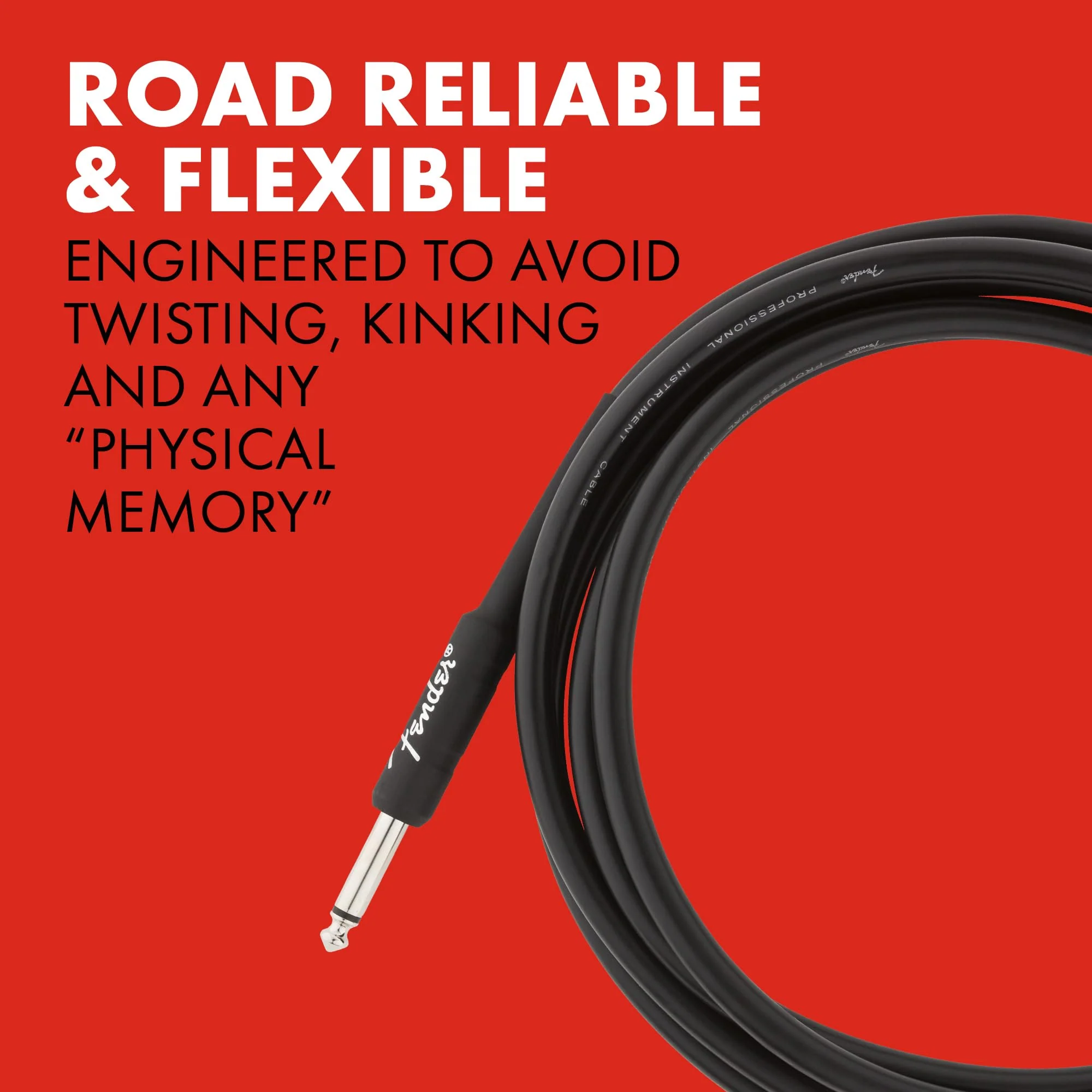 Fender Professional Series Instrument Cable, Guitar Cable, Stocking Stuffers, Guitar Accessories, Straight/Angle, Black, 10ft - Image 4
