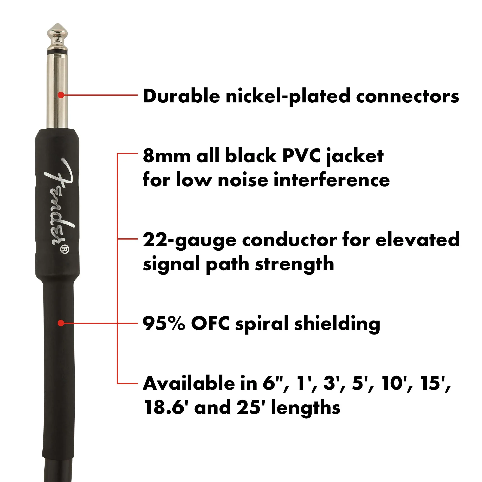 Fender Professional Series Instrument Cable, Guitar Cable, Stocking Stuffers, Guitar Accessories, Straight/Angle, Black, 15ft - Image 2