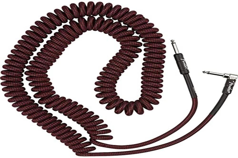 Fender Professional Series Tweed Coiled Instrument Cable, Guitar Cable, Guitar Accessories, Straight/Angle, Red, 30ft Woodland Camo Tweed